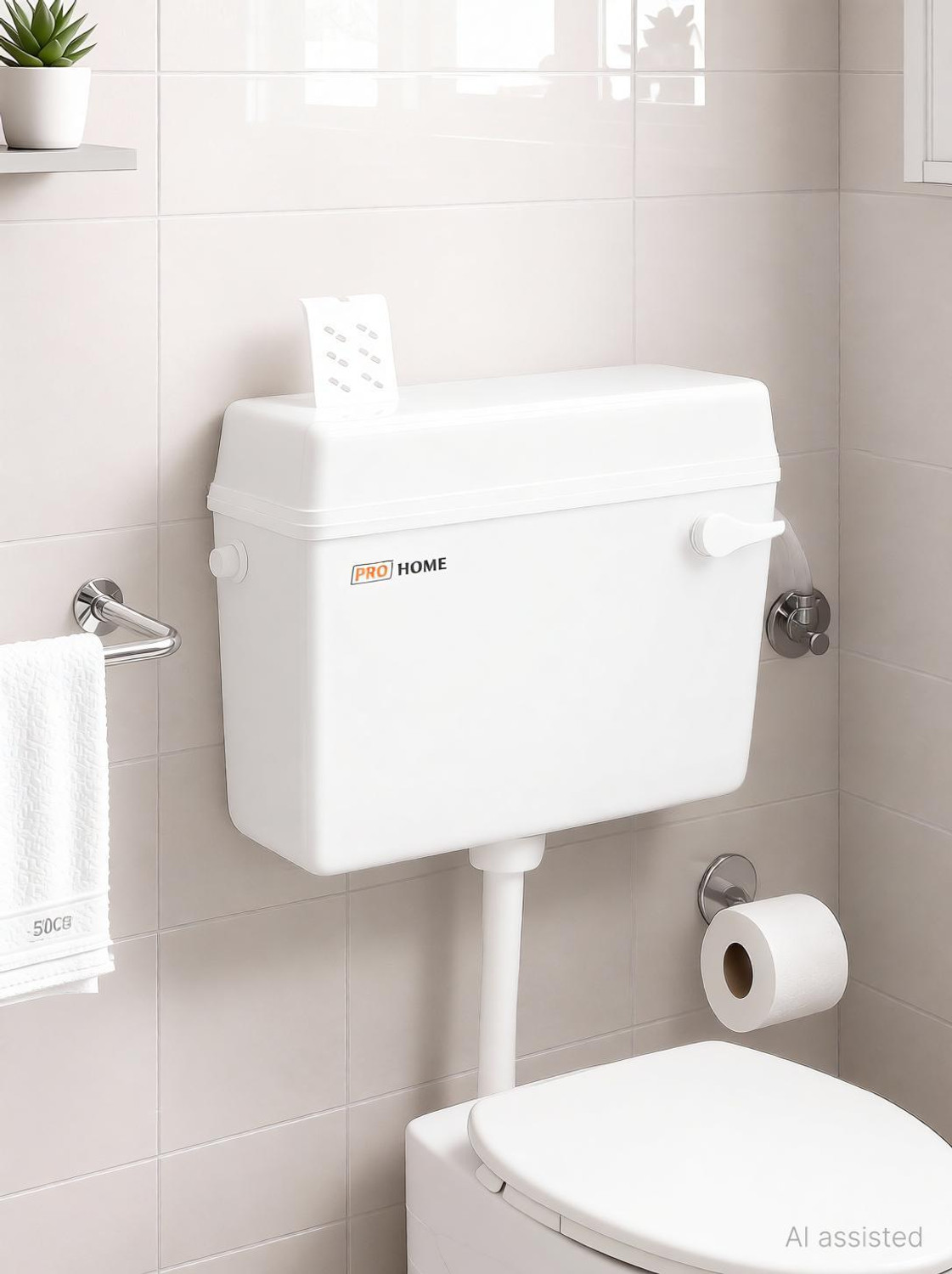 Image of ProHome Premium Wall Mounted Flush Tank - White Side Handle Flush Tank