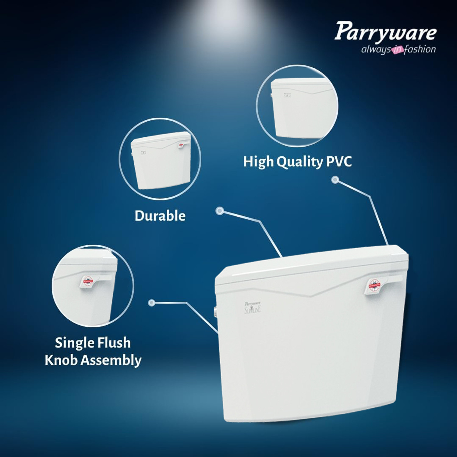 Image of Parryware Slim Flush tank Cistern for Bathroom | Space Saving Tank set of 1 pic 127 Single Flush Tank (White 8 L)