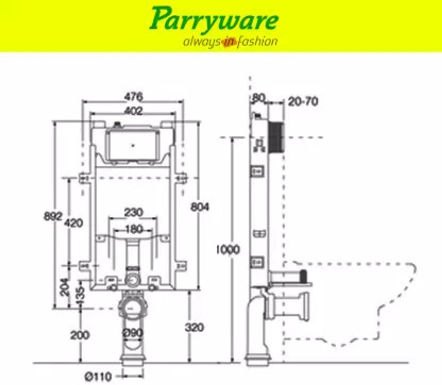 Image of Parryware Half Frame Concealed Cistern with upper part 061 Dual Flush Tank