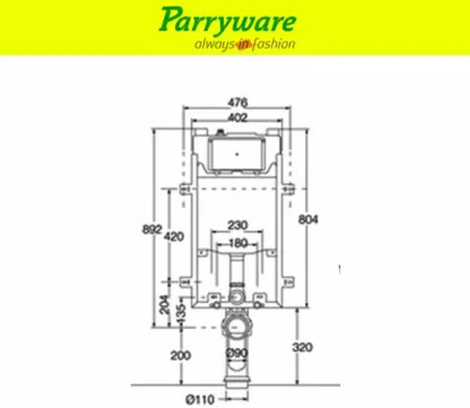 Image of Parryware Half Frame Concealed Cistern with upper part 061 Dual Flush Tank