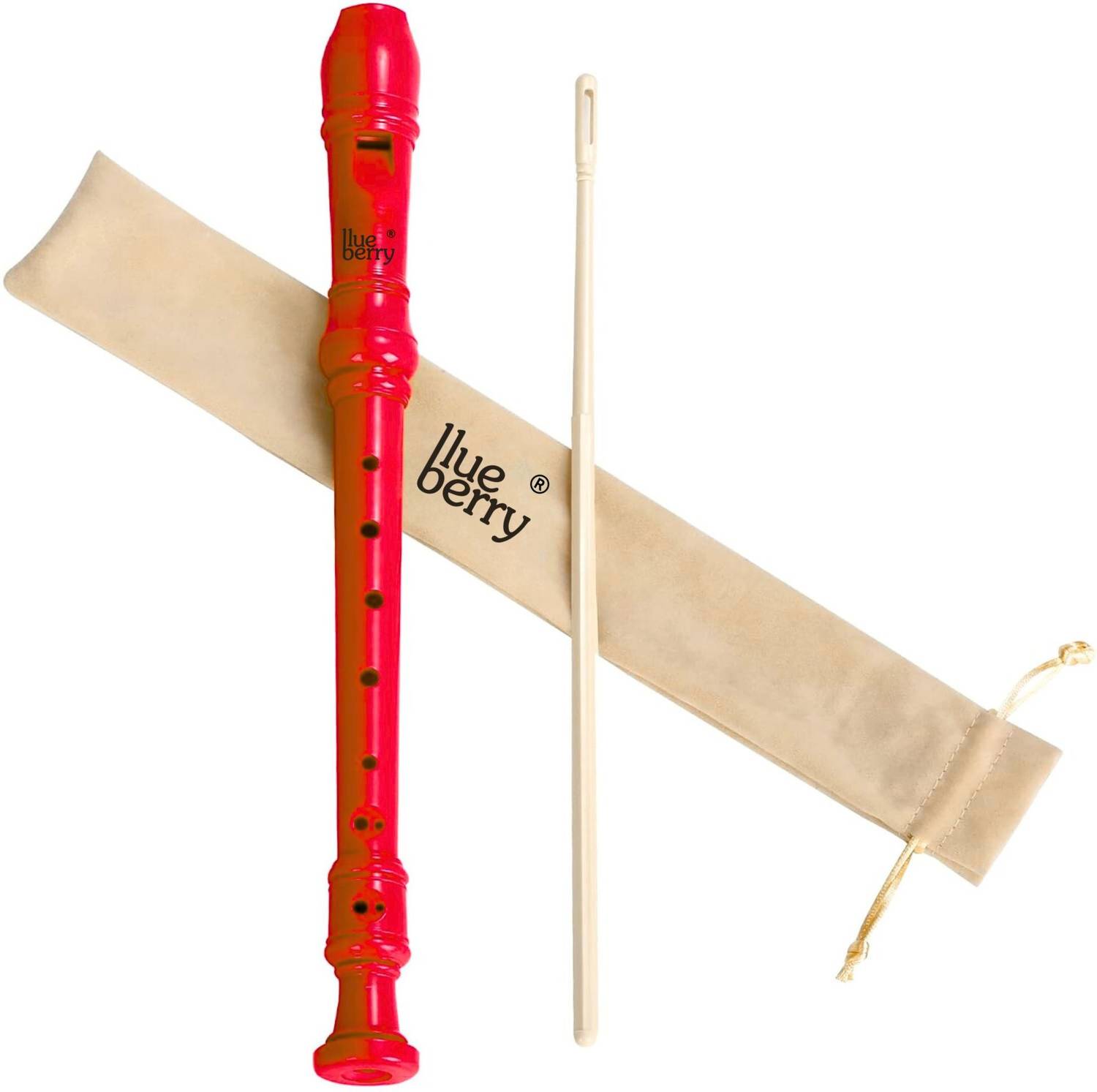 BLUEBERRY R-51 Red, 8-hole C-key German-Style Music Recorder Flute With Cleaning Rod Plastic Flute