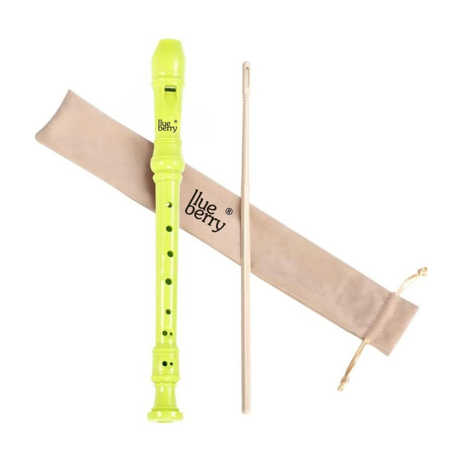 BLUEBERRY R-51 Neon Green, 8-hole C-key German-Style Recorder Flute With Cleaning Rod Plastic Flute