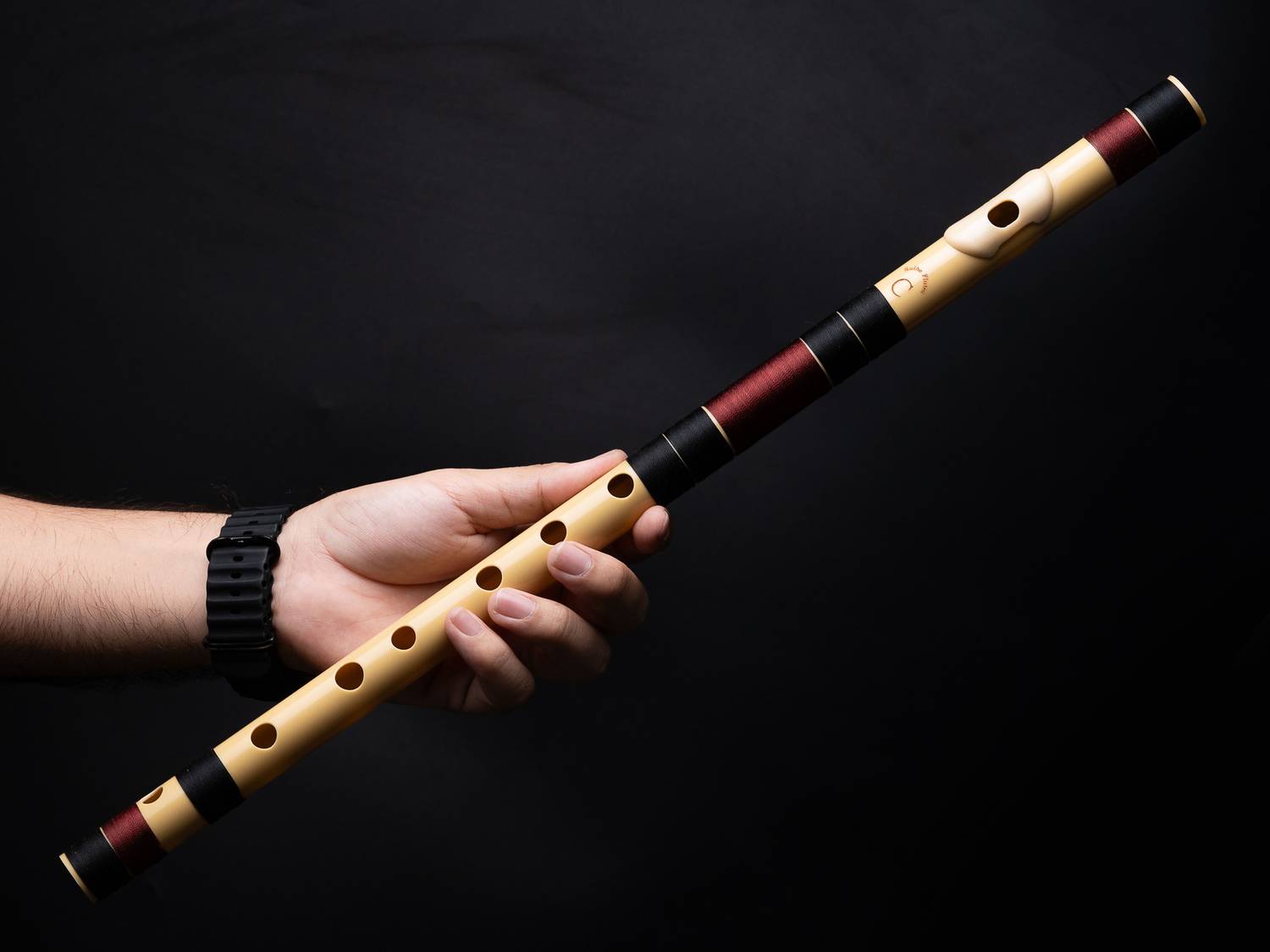 Radhe C Natural Bansuri Flute Black/Maroon - Image 4