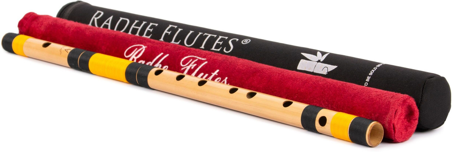 Image of Radhe Flutes A natural base Octave right HandWith Velvet Cover Bamboo Flute