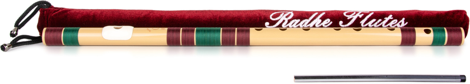 Image of Radhe Flutes Radhe Flutes Right Handed C Natural With Velvet Cover PVC Maroon & Dark Green PVC Flute