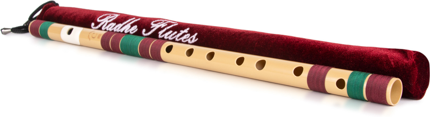 Image of Radhe Flutes Radhe Flutes Right Handed C Natural With Velvet Cover PVC Maroon & Dark Green PVC Flute