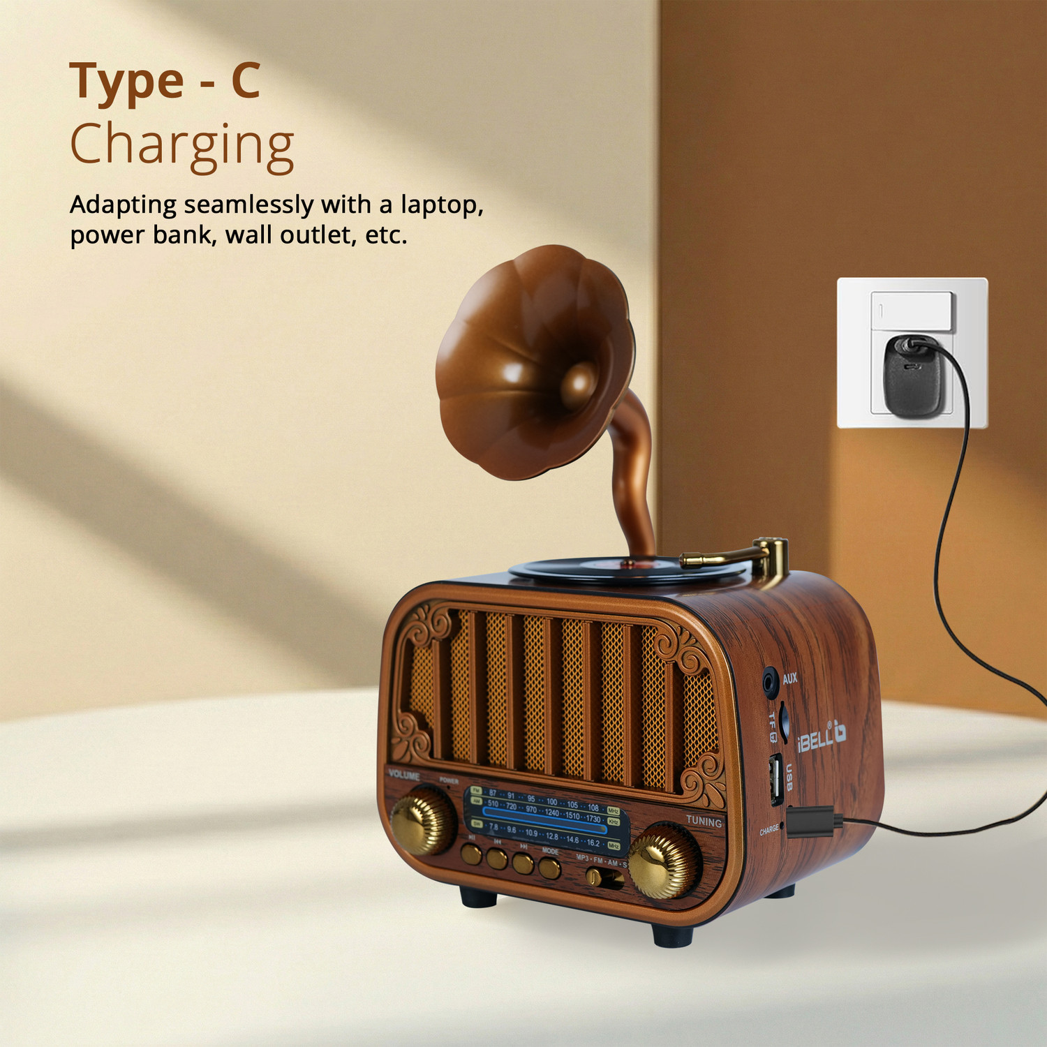 Image of iBELL FM Rhythm 540 Bluetooth FM Radio with USB, SD, MP3 Player, 3 Band FM Radio