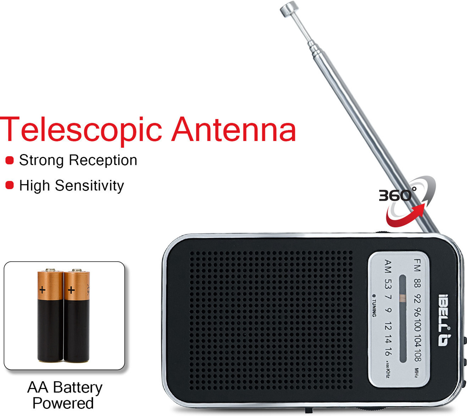 Image of iBELL FM720BT Pocket Radio with FM & Bluetooth Speaker, Headphone Jack, USB MP3 Player FM Radio