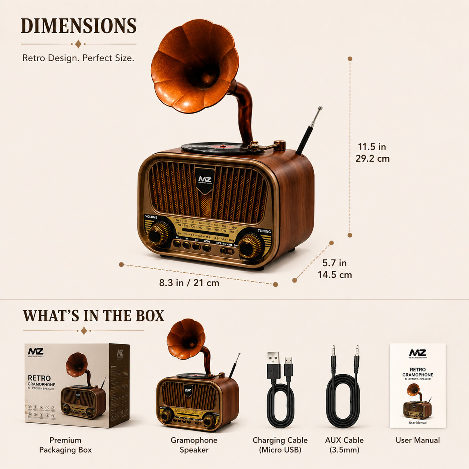 Image of AVTANE Classic Retro Bluetooth Speaker with FM, USB, AUX & Hands Free Calling Speaker FM Radio