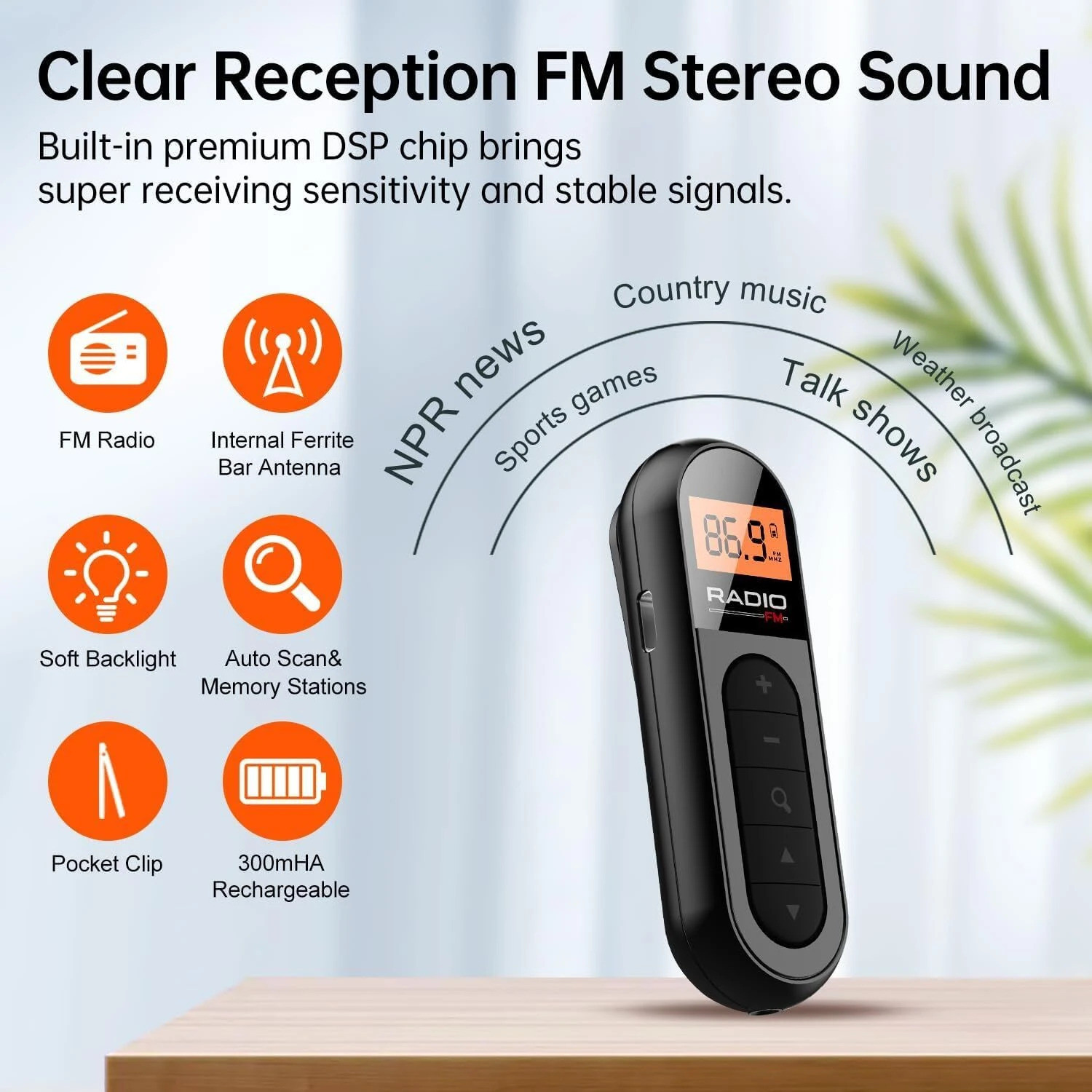 Image of CASON Small FM Radio /Pocket Mini Radio with Earphones,USB Rechargeable TransistorRadio FM Radio