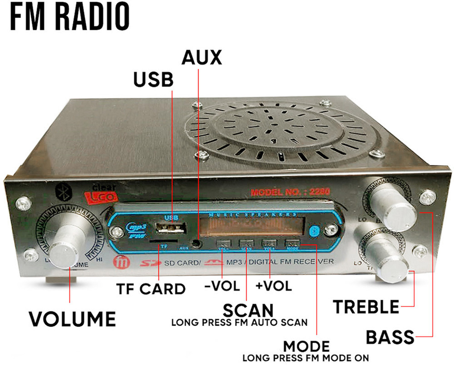 Image of Fangtooth X-1962 AC /DC Portable Fm Bluetooth Music Player with Remote FM Radio