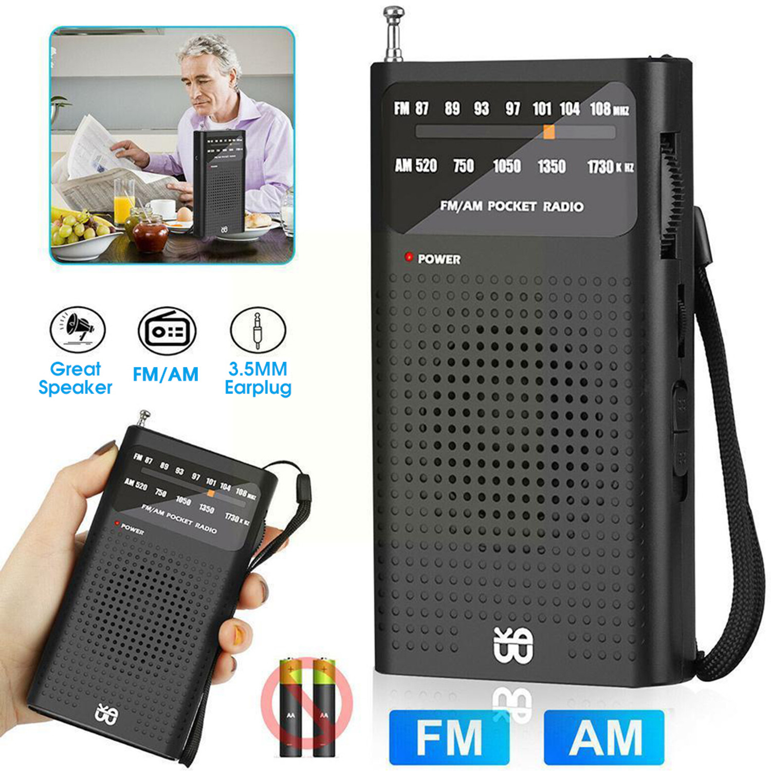Image of Verilux Portable HiFi AM FM Radio Pocket Radio Player Operated Portable Radio FM Radio