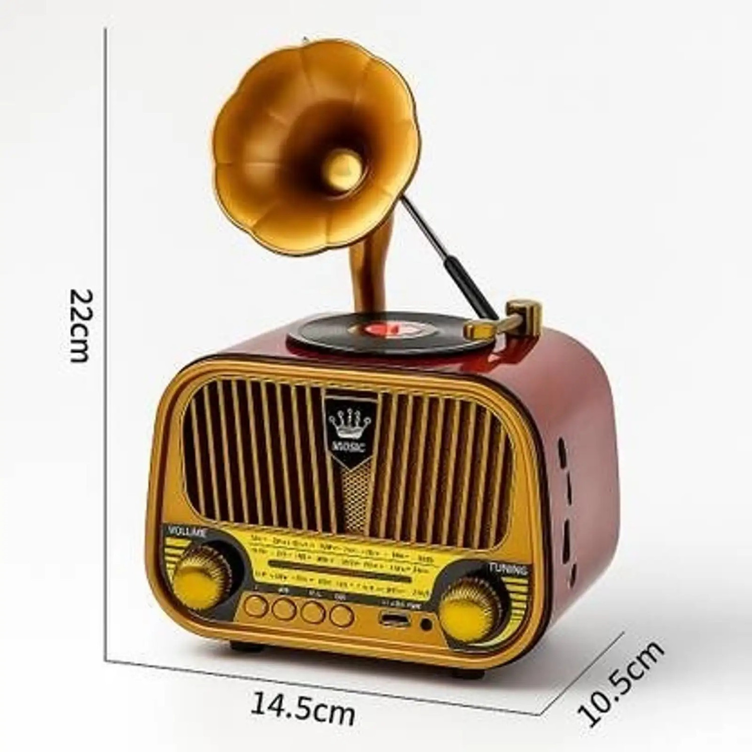 Image of MICROBOTS Vintage Gramophone Style Bluetooth Speaker with FM /AM Radio FM Radio