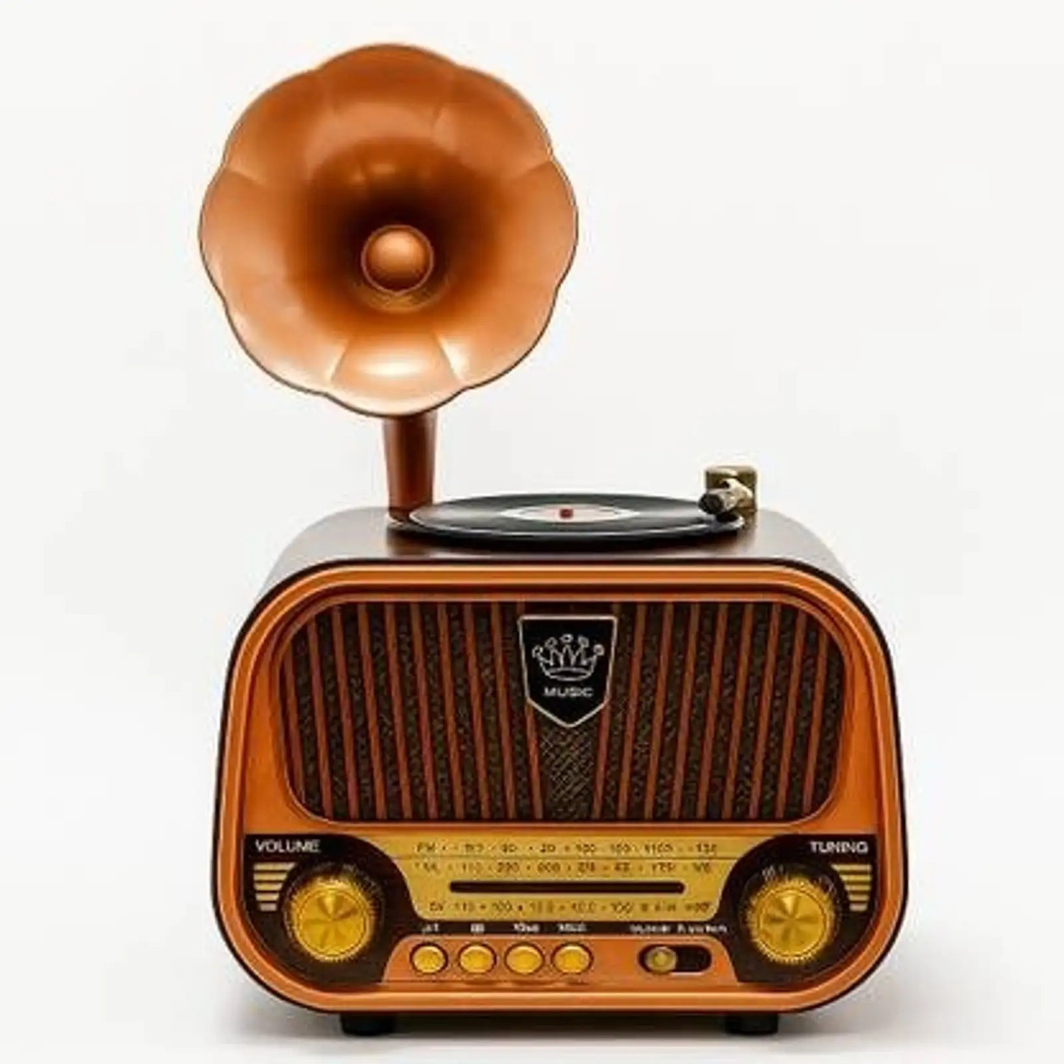 Image of MICROBOTS Vintage Gramophone Style Bluetooth Speaker with FM /AM Radio FM Radio