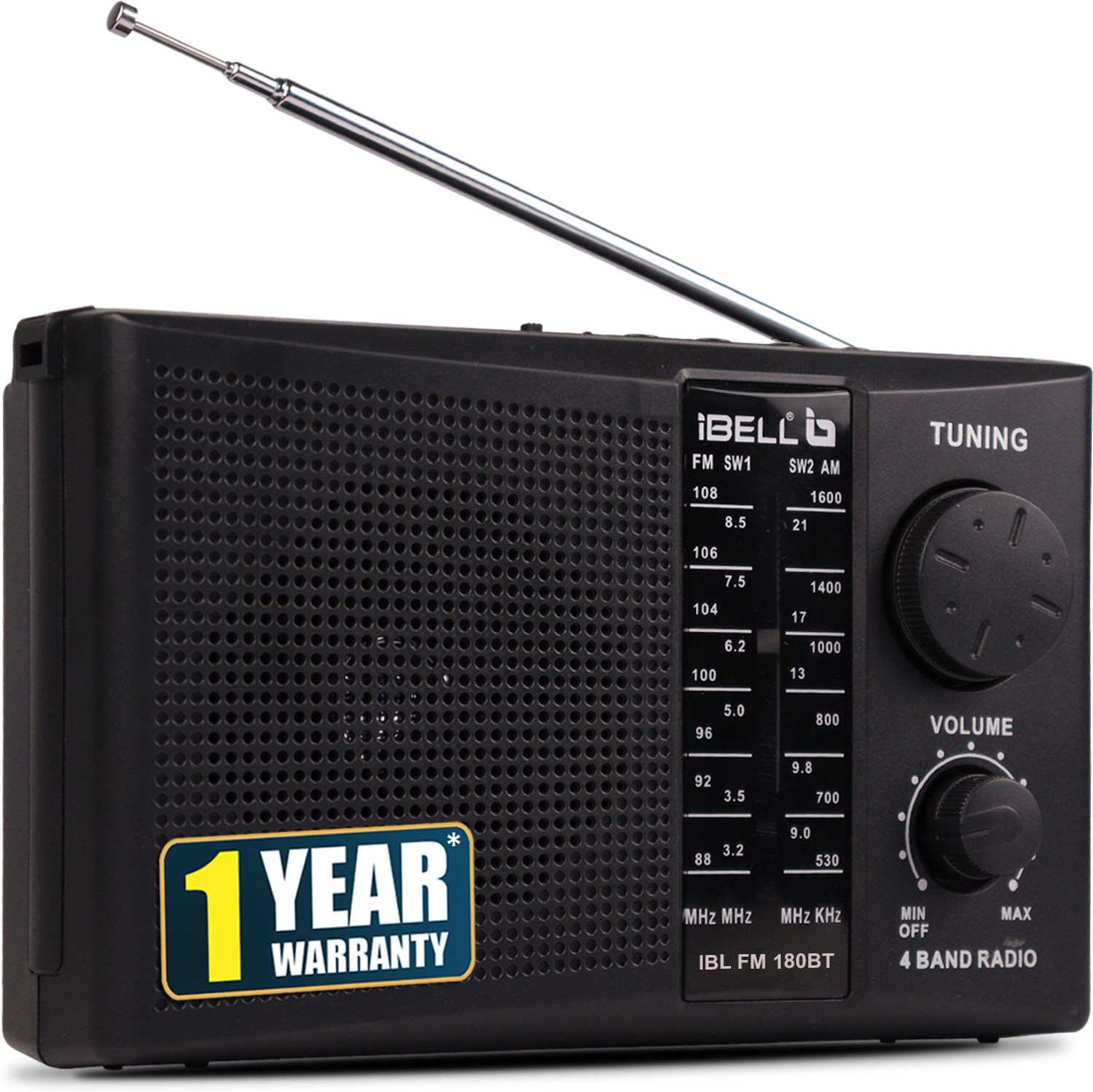 Image of iBELL 180BT Bluetooth,Dynamic Speaker, USB-SD-MP3 Player, 4-Band Portable Rechargeable FM Radio