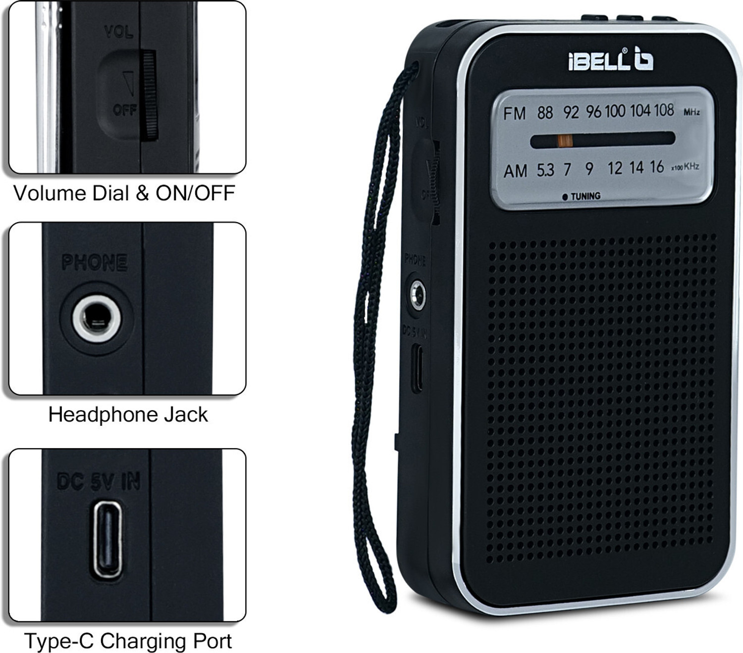 Image of iBELL FM720BT Pocket Radio with FM & Bluetooth Speaker, Headphone Jack, USB MP3 Player FM Radio