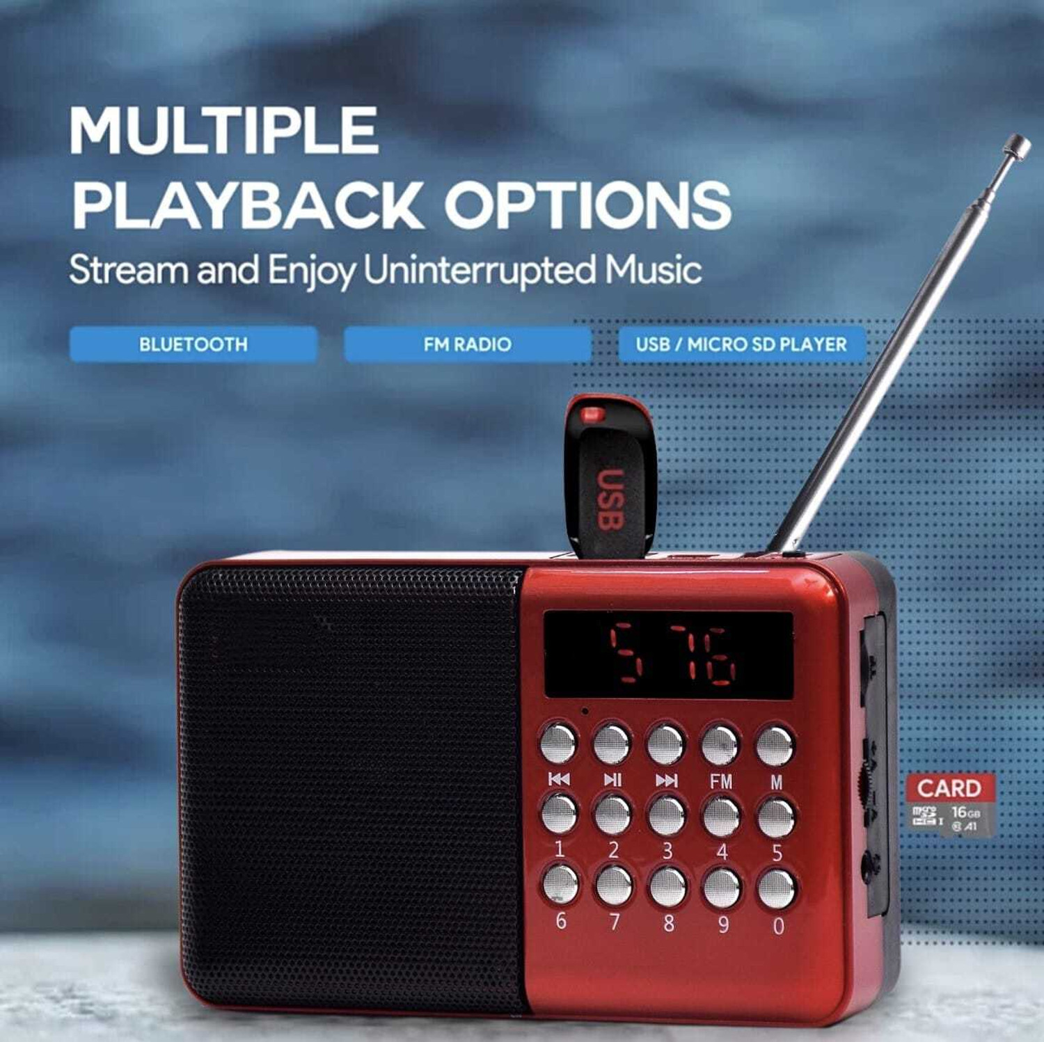 Image of JAXTER Pocket Blast Bluetooth Speaker with FM , USB /SD Card and AUX FM Radio Black FM Radio