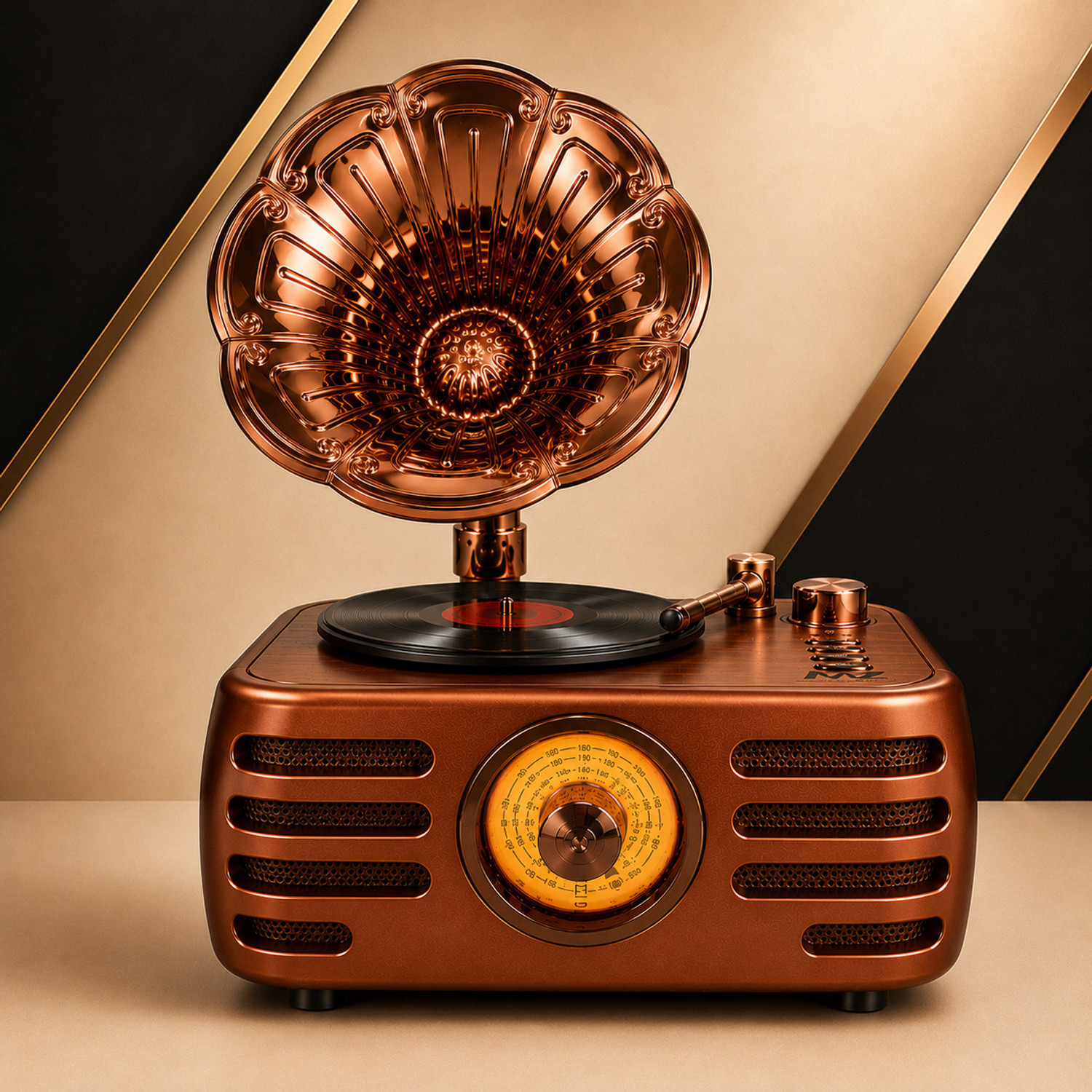 Image of fire turtle Retro Bluetooth FM Radio Speaker with USB Vintage Gramophone Music Player Brown FM Radio