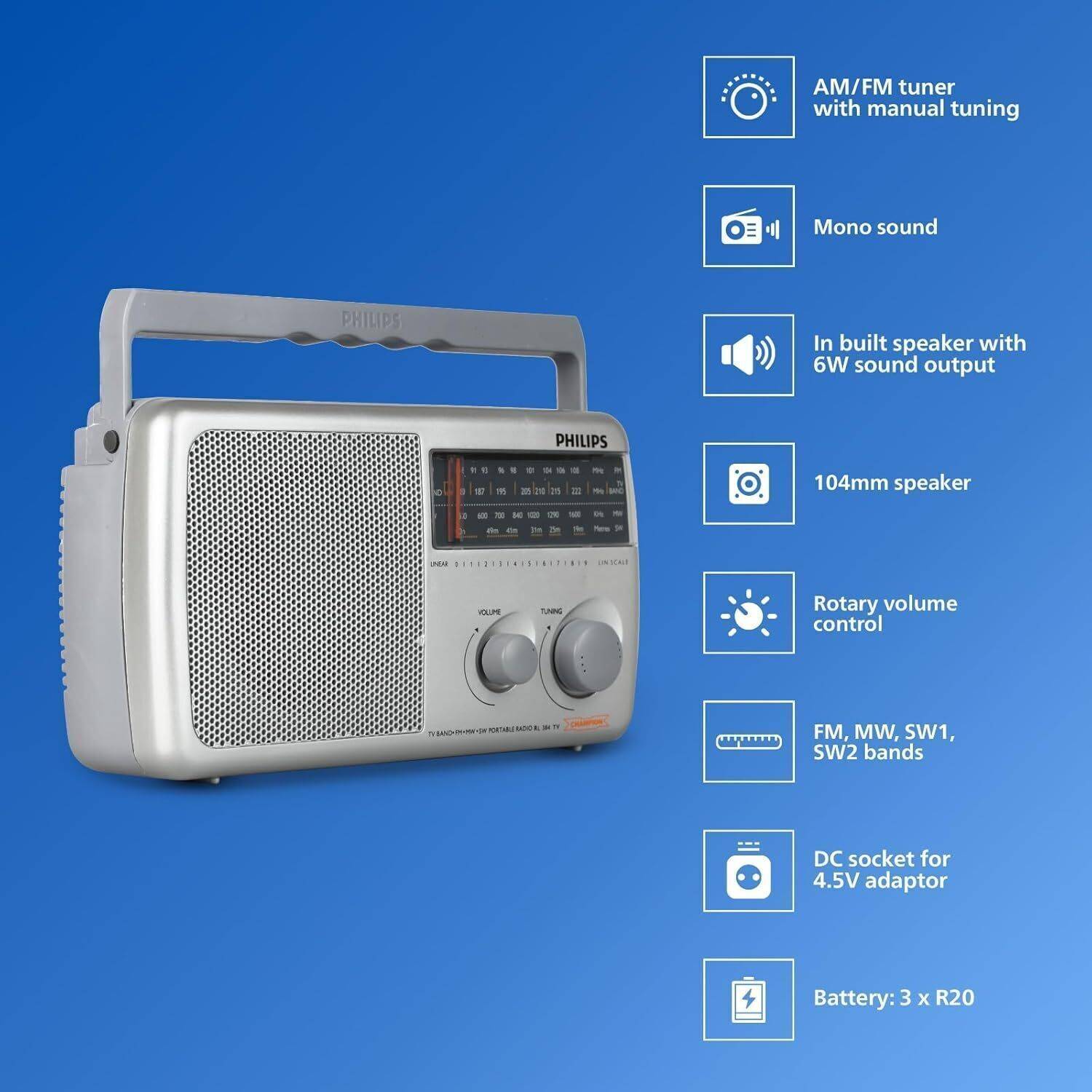 PHILIPS RL384/94 Gray FM Radio - Image 3
