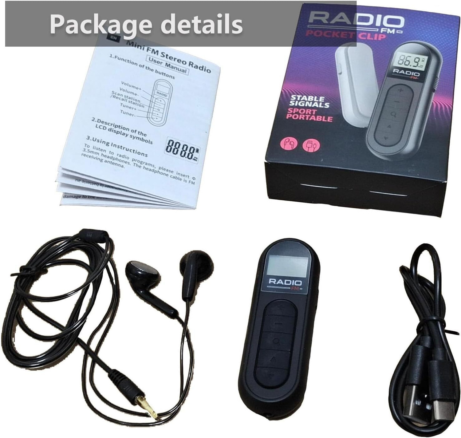 Image of CASON Small FM Radio /Pocket Mini Radio with Earphones,USB Rechargeable TransistorRadio FM Radio