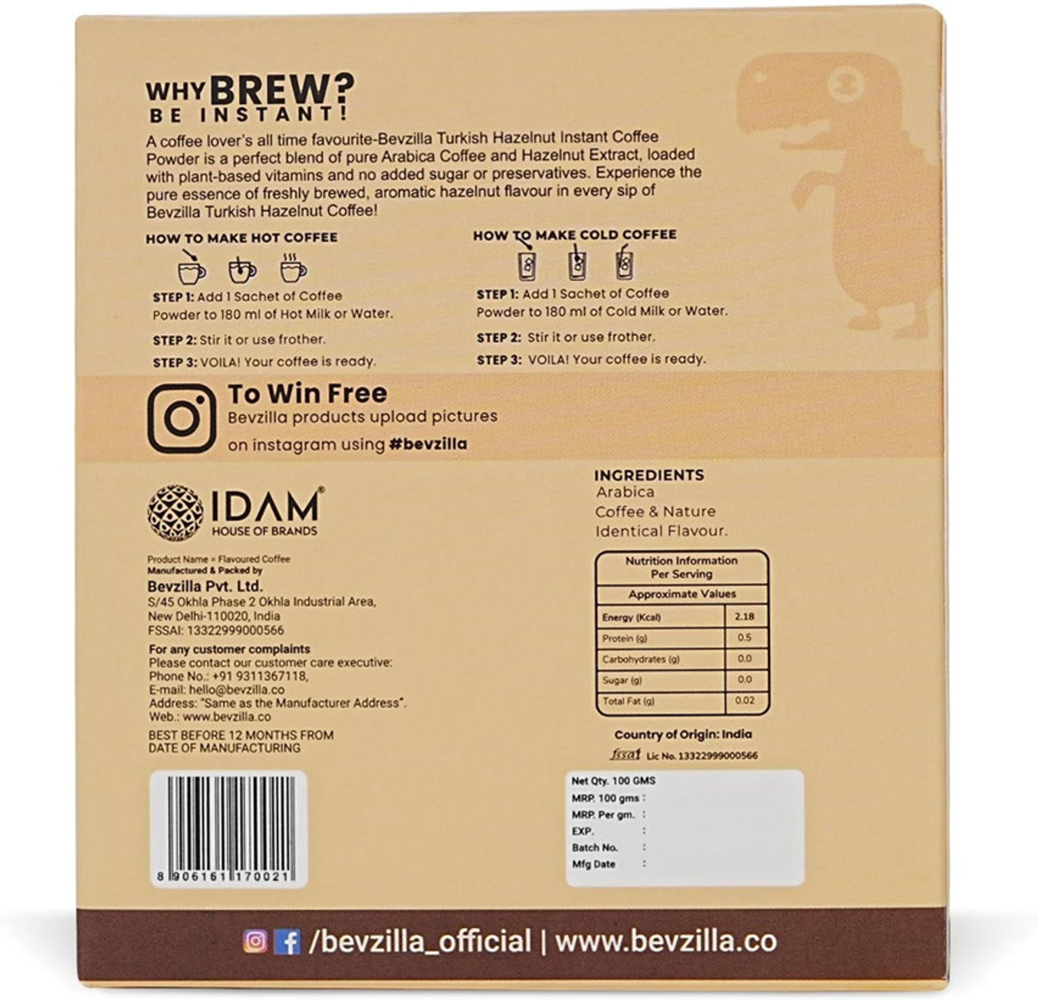 Image of Bevzilla Combo of 2 - 48 Butterscotch Coffee Sachet and 48 Hazelnut Coffee Sachet Combo