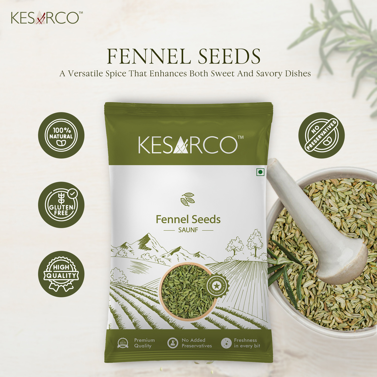 Image of KESARCO Fennel Seeds (Saunf) 1kg | Premium Quality Fresh Fennel | Aromatic Cooking Spice