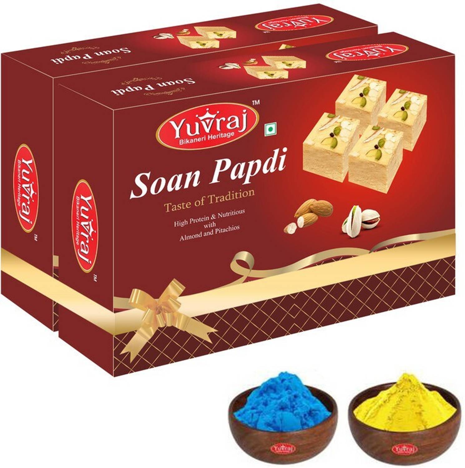 Yuvraj Food Product Sweets or holi colours Festival combo Soan papadi ( 400 gm x 2 ) gulal Combo