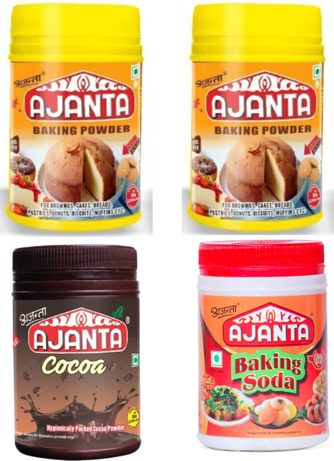 AJANTA Pack of 2 Baking Powder (100g Each), Baking Soda (100g), & Cocoa Powder (50g) Combo