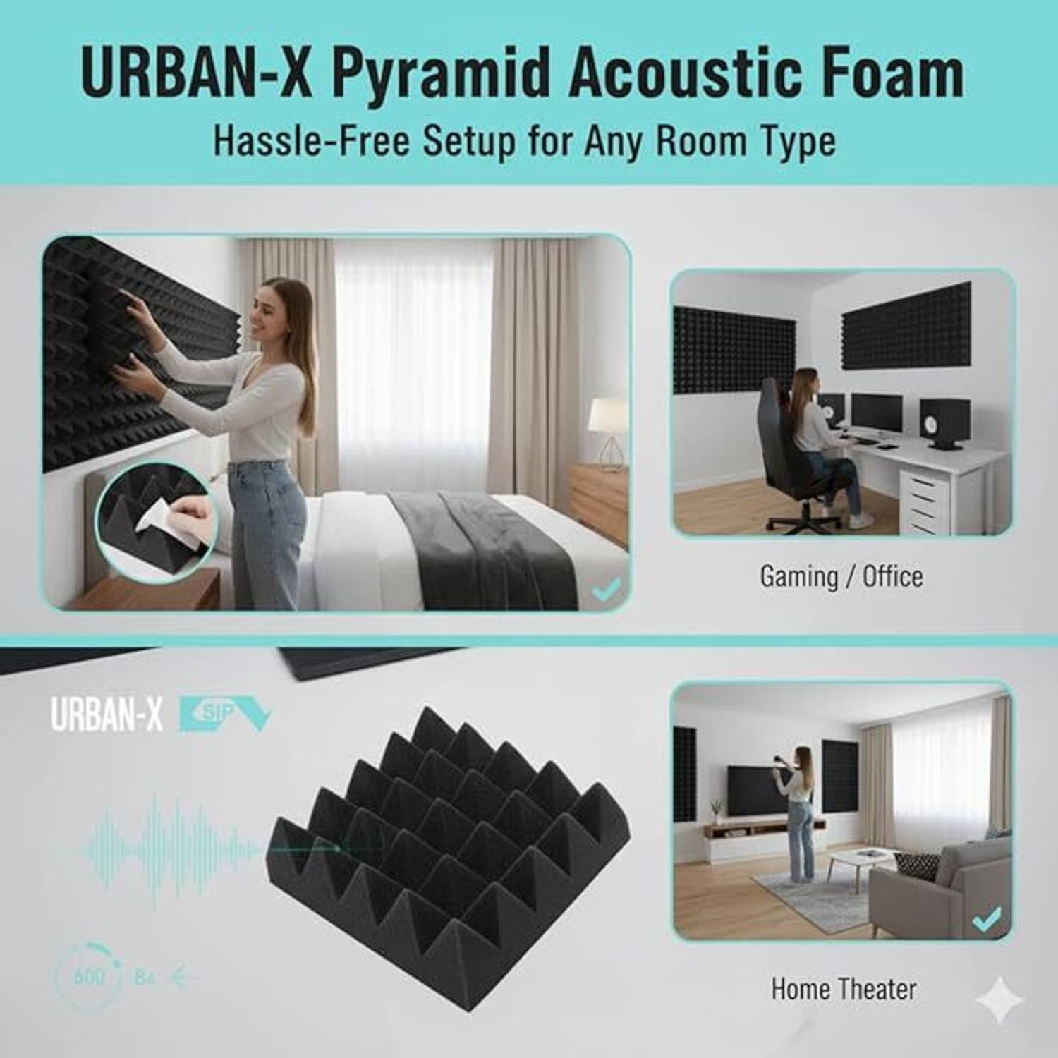 URBAN X Foam Pyramid Wall Black - Image 4