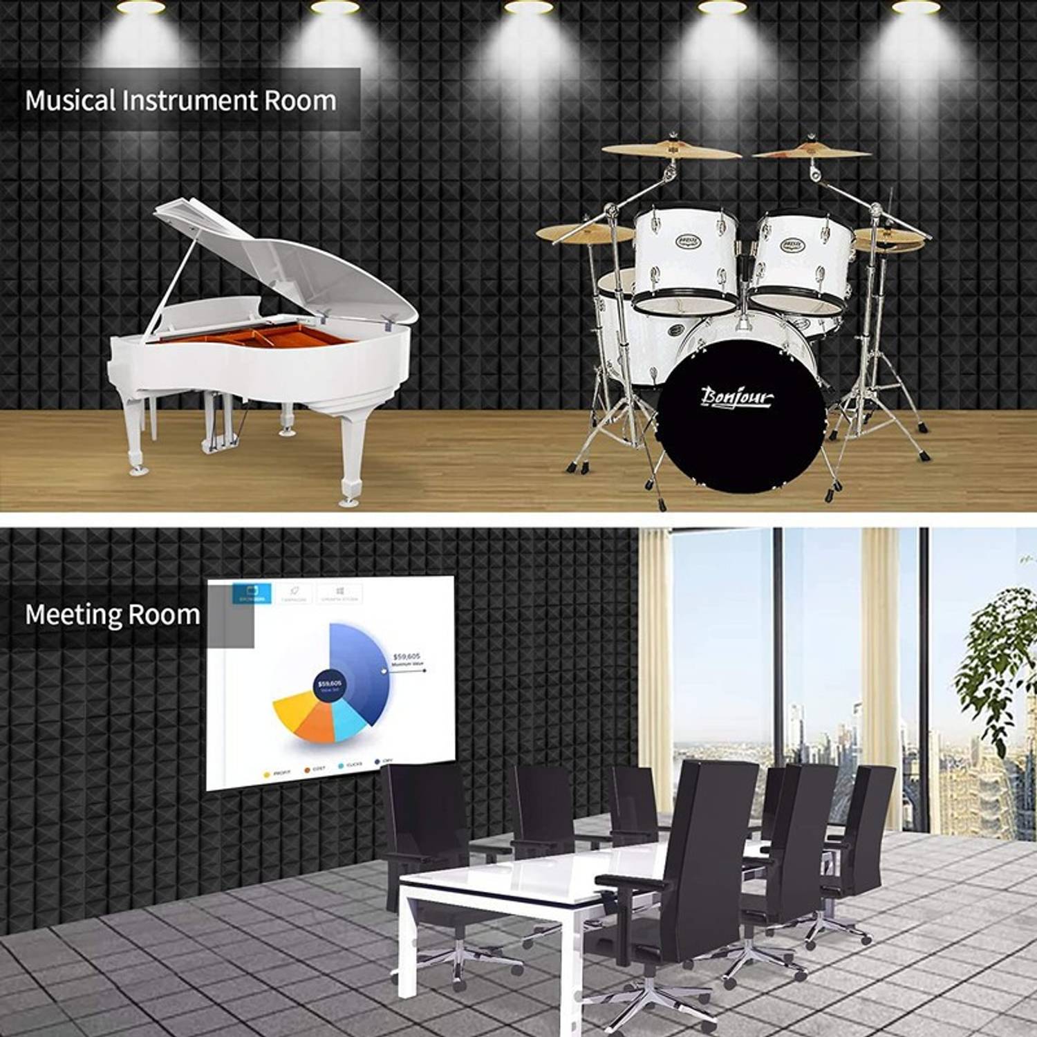 YGM Acoustic Foam Pyramid Wall Panels Green - Image 4