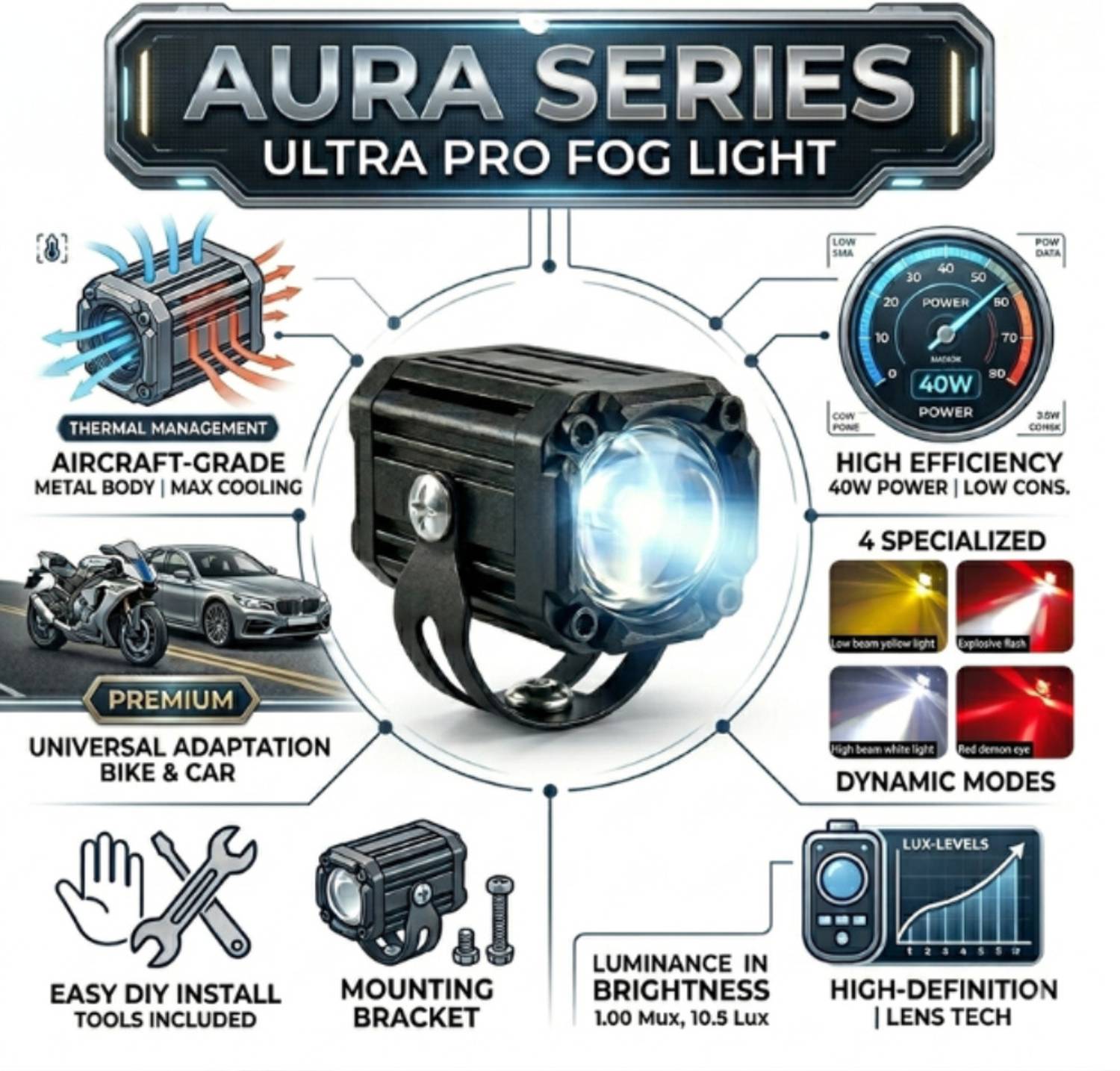 Autozap LED Fog Lamp Unit for Hero, Honda, KTM, Suzuki, TVS, Yamaha - Image 5