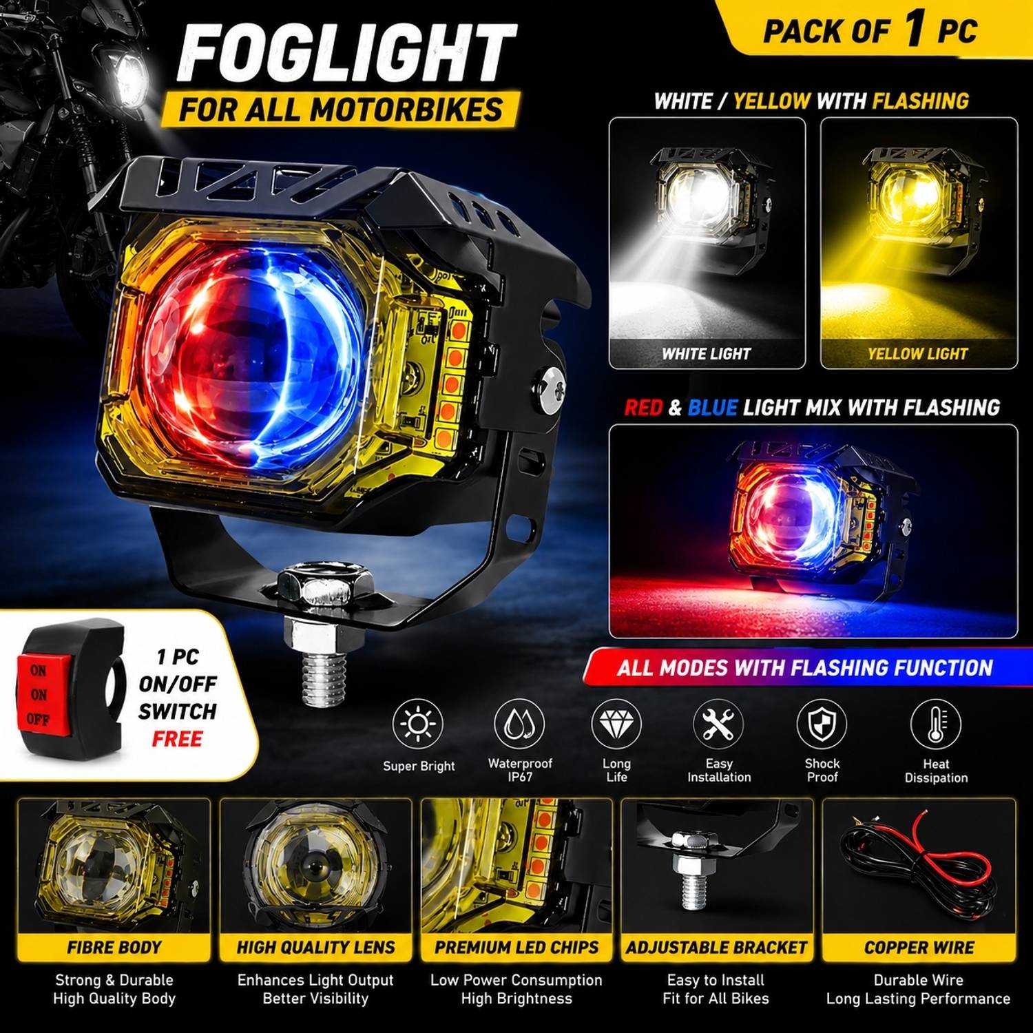 BIKEBLOOM LED Fog Lamp Unit Universal for Motorbikes and Scooty - Image 3