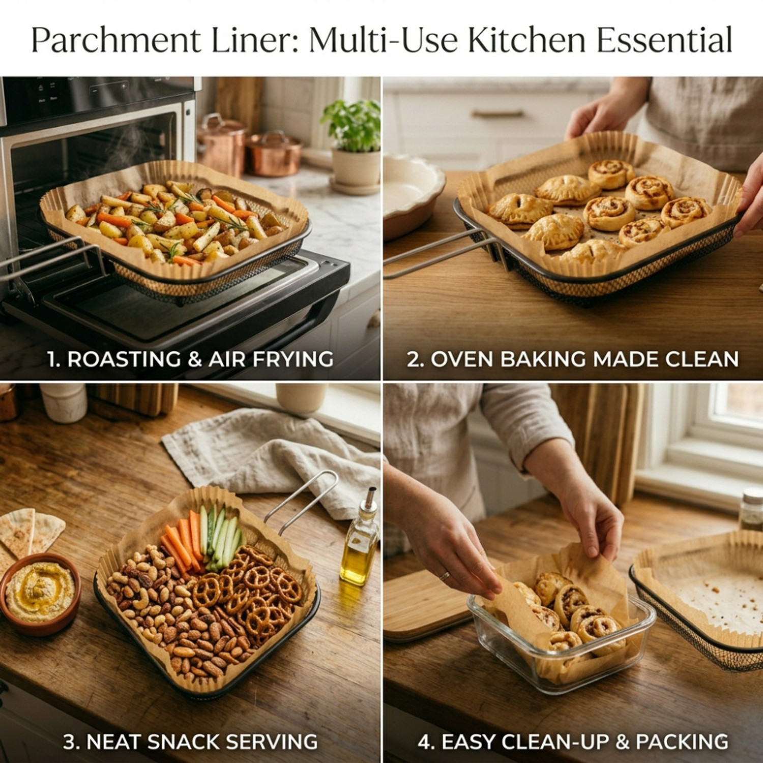 Image of Kcofoil Air Fryer Paper Liners 8x8 Inch | 100 PCS | Oil Proof Non-Stick Sheets Parchment Paper