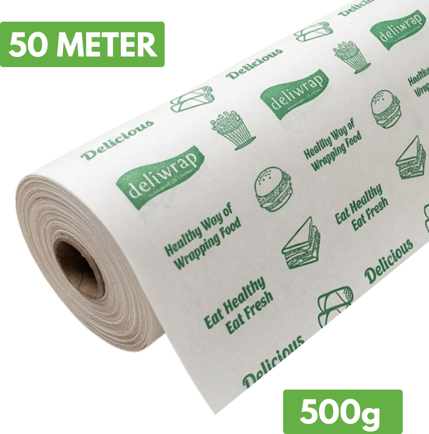 Image of Kcofoil 50m Food Wrapping Paper Roll 500g | Greaseproof Butter Paper Parchment Paper