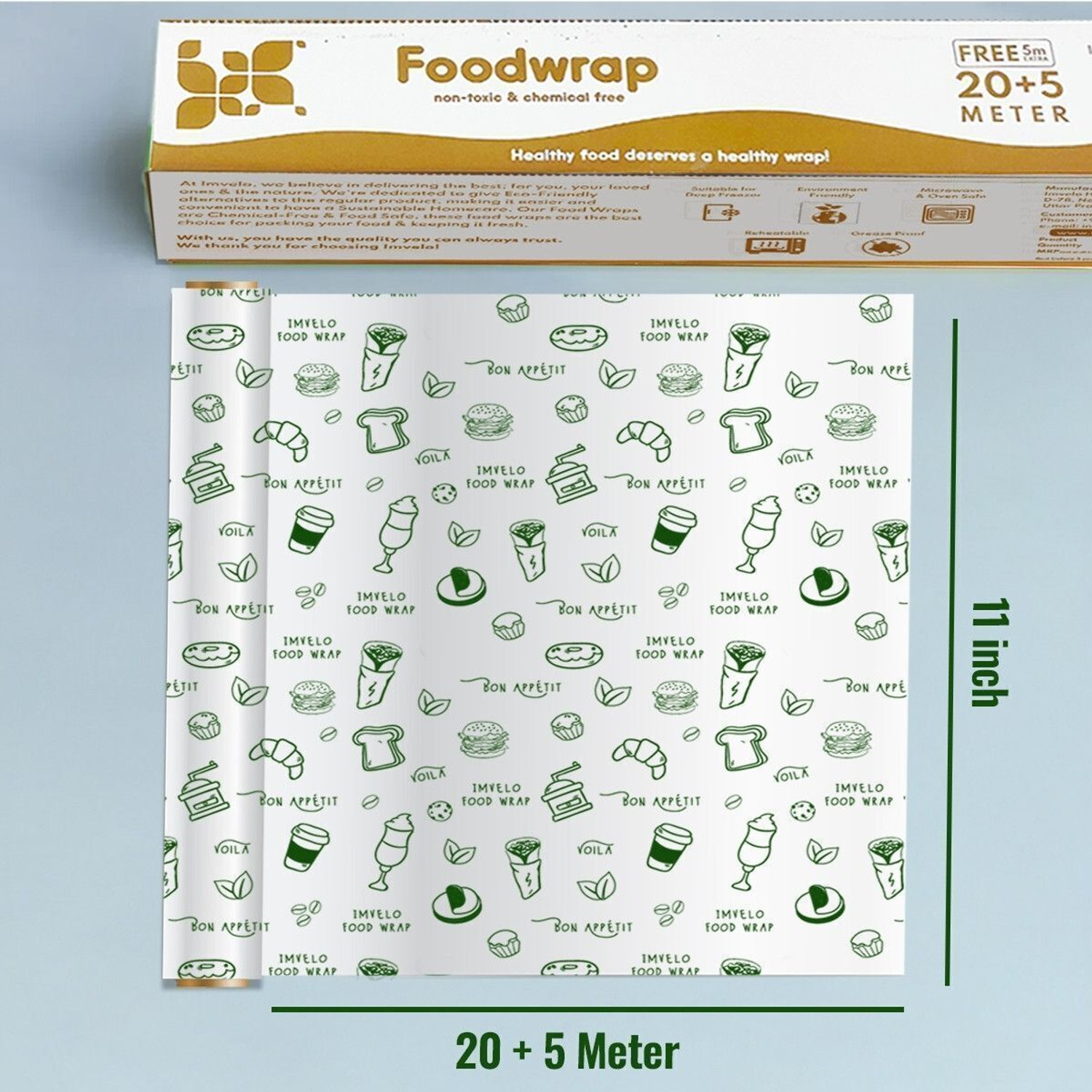 Image of IMVELO Food Wrapping Paper - Non-Stick, Reheatable Butter Paper Roll for Food Wrap Paper Foil