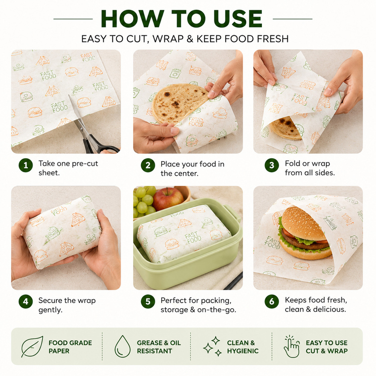 Image of WRAPSTORE 150 Pre-Cut Butter Paper Sheets | Non-Stick Food Wrapping for Snacks Parchment Paper