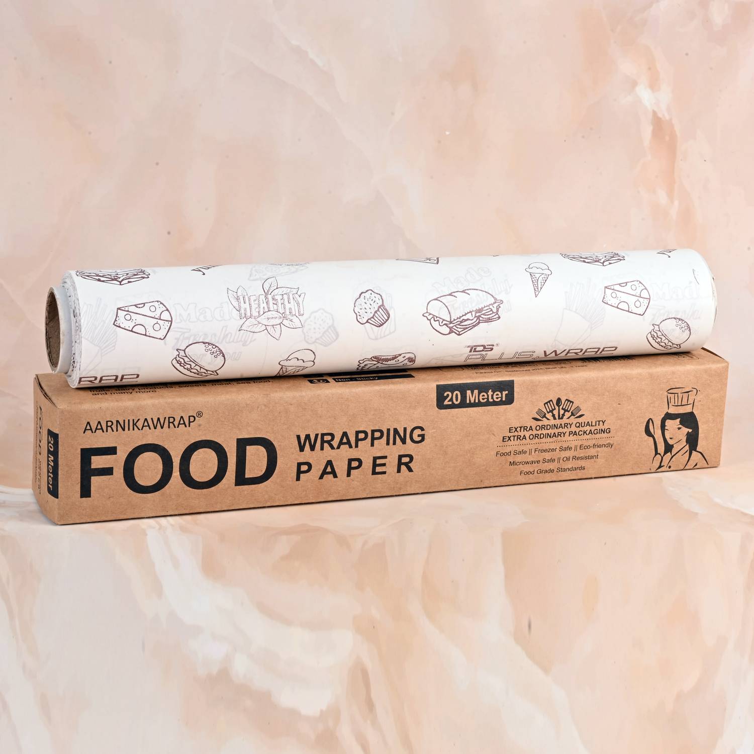 Aarnikawrap Food Wrap Paper 20 Meter Food Grade, Microwave Safe, 100% Hygienic & Ecofriendly Parchment Paper