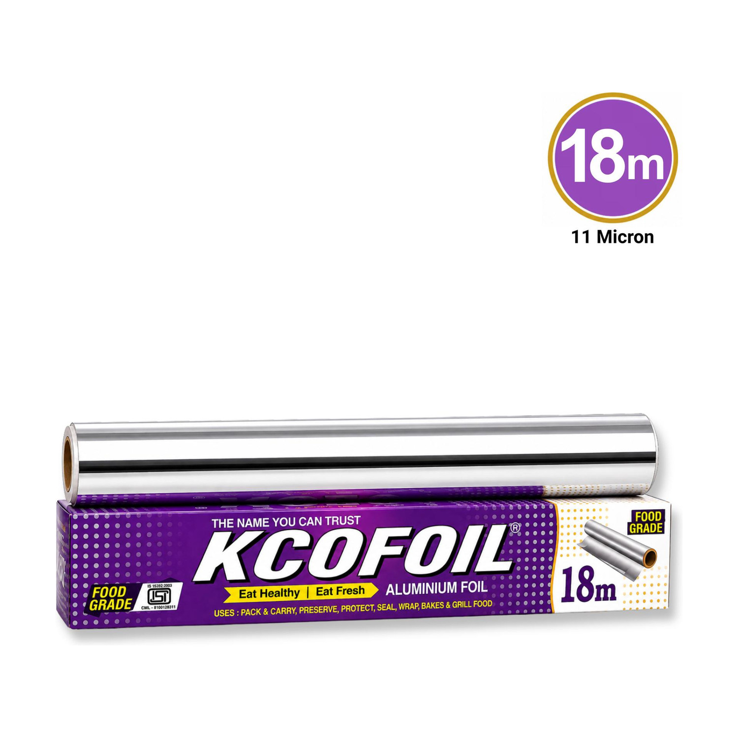 Image of Kcofoil Aluminium Foil 18 Mtr Roll | Heavy Duty Food Grade Kitchen Silver Wrapping Aluminium Foil