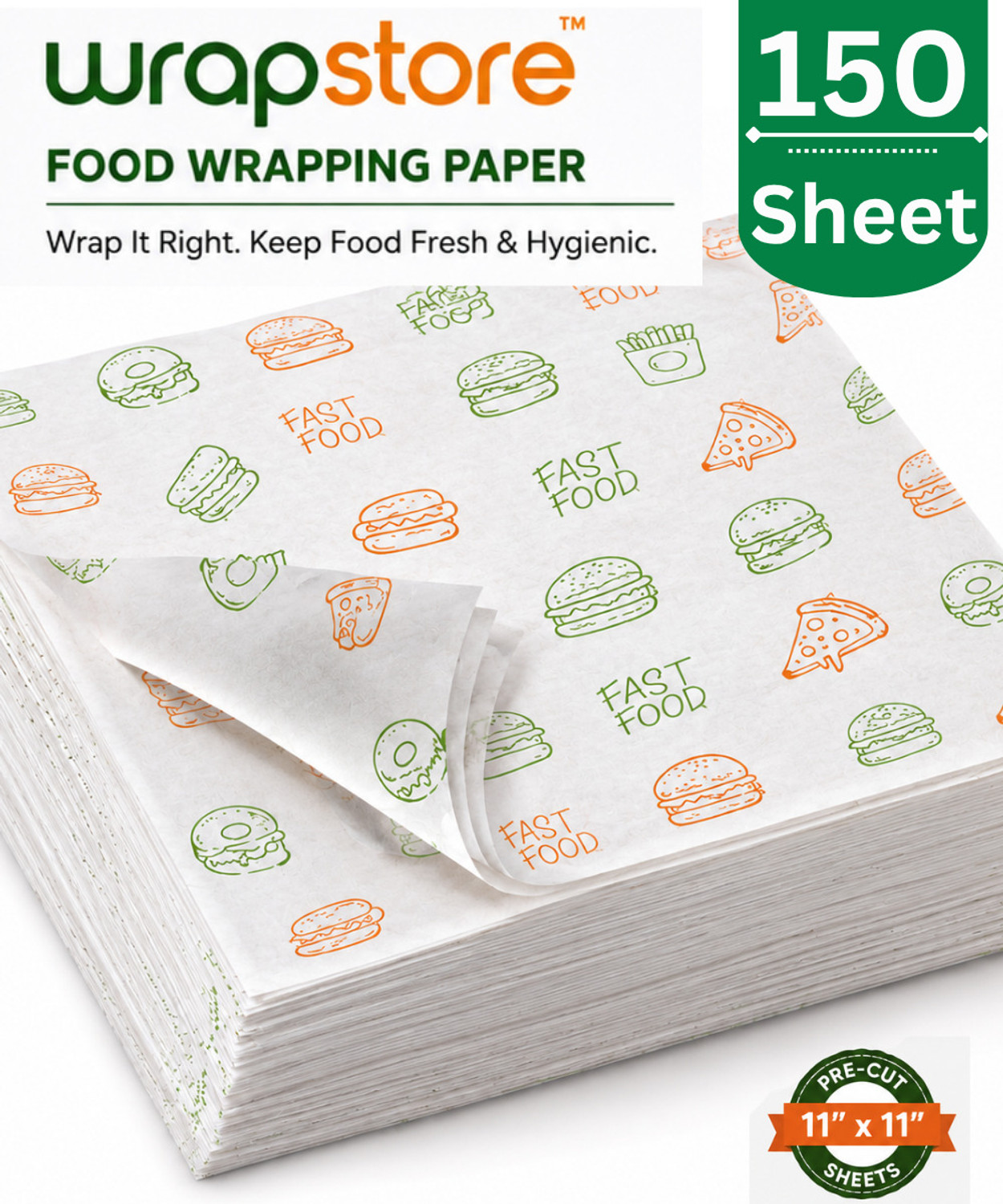Image of WRAPSTORE 150 Pre-Cut Butter Paper Sheets | Non-Stick Food Wrapping for Snacks Parchment Paper