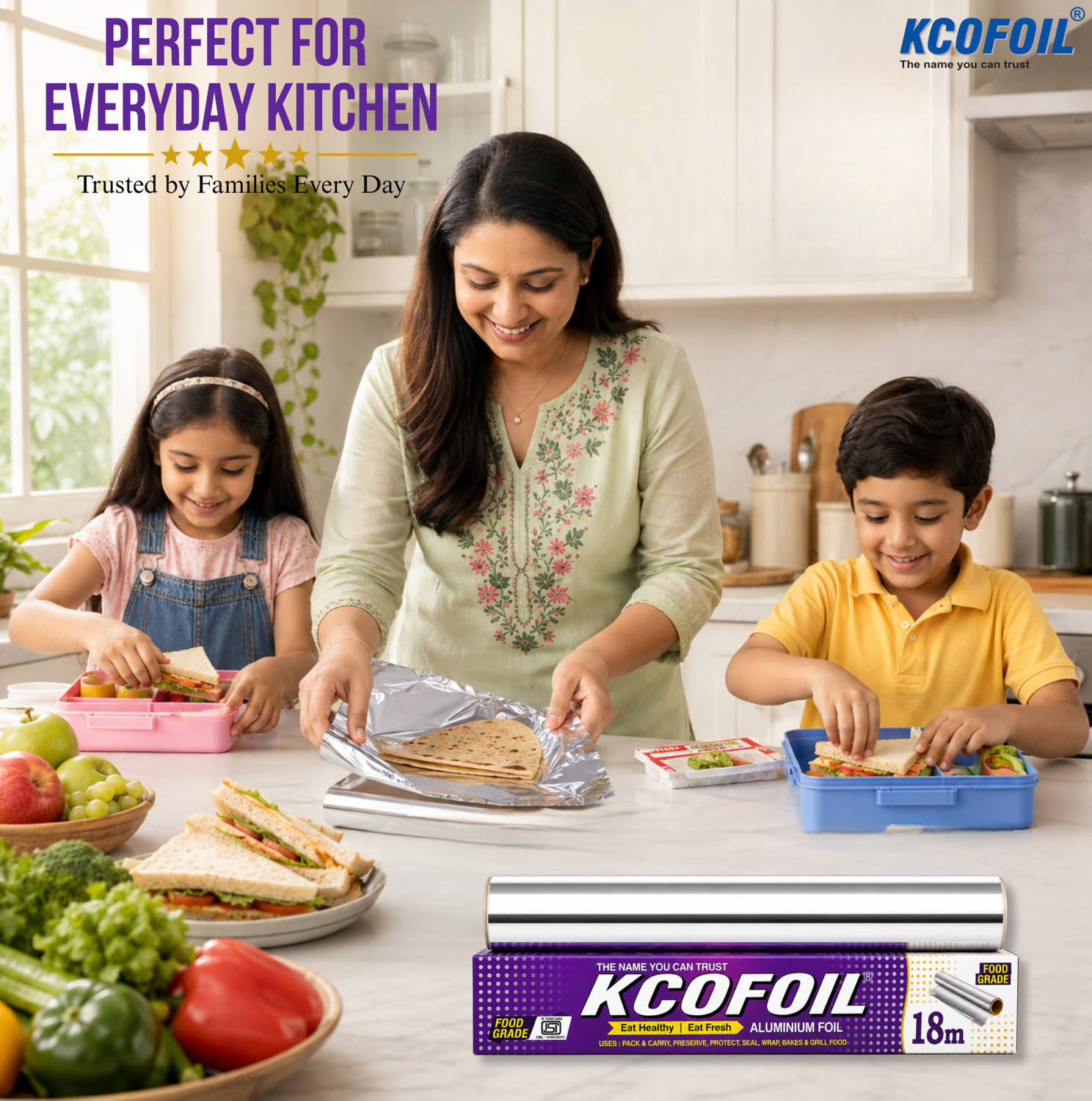 Image of Kcofoil Aluminium Foil 18 Mtr Roll | Heavy Duty Food Grade Kitchen Silver Wrapping Aluminium Foil