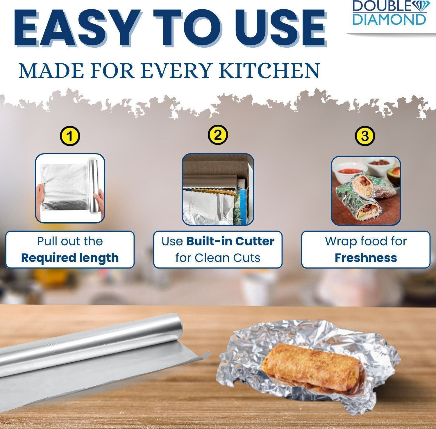 Image of DOUBLE DIAMOND Aluminium Foil Paper Roll for Kitchen, Food Grade, 9M Aluminium Foil