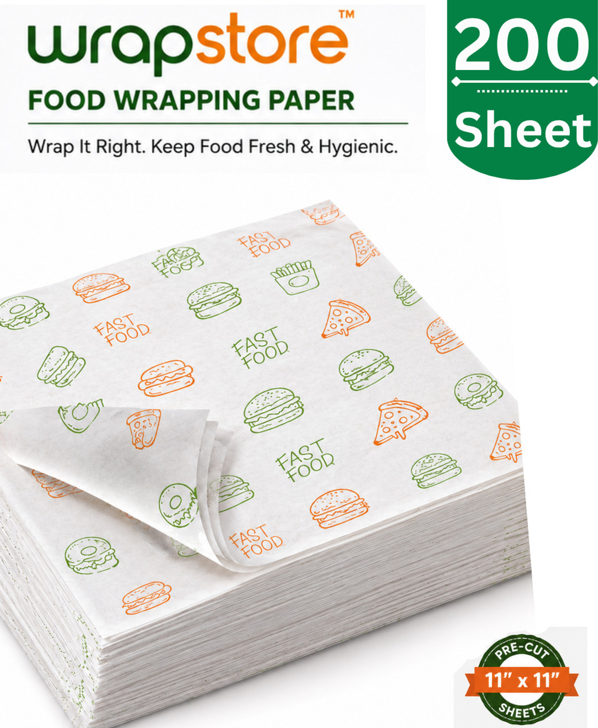 Image of WRAPSTORE 200 Pre-Cut Butter Paper Sheets | Non-Stick Food Wrapping for Snacks Parchment Paper