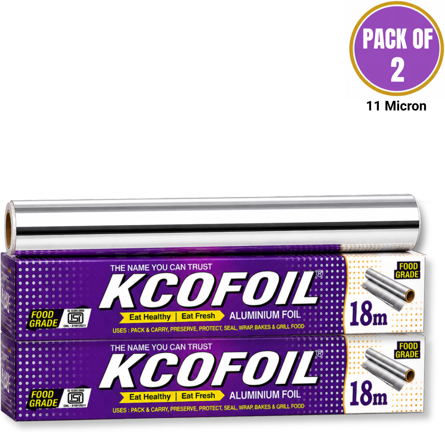Image of Kcofoil Aluminium Foil 18 Mtr Roll | Heavy Duty Food Grade Kitchen Silver Wrapping Aluminium Foil