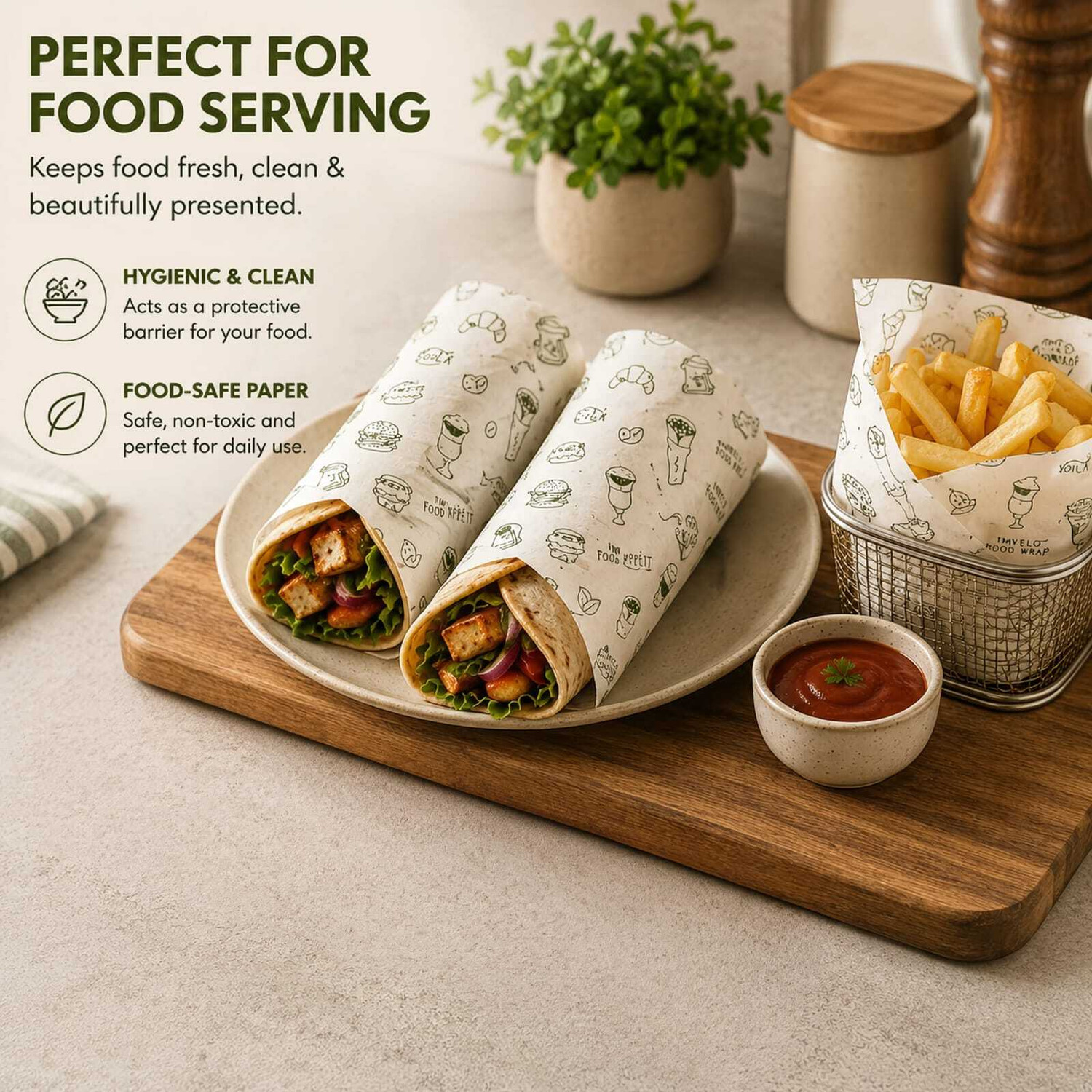 Image of IMVELO Food Wrapping Paper - Non-Stick, Reheatable Butter Paper Roll for Food Wrap Paper Foil