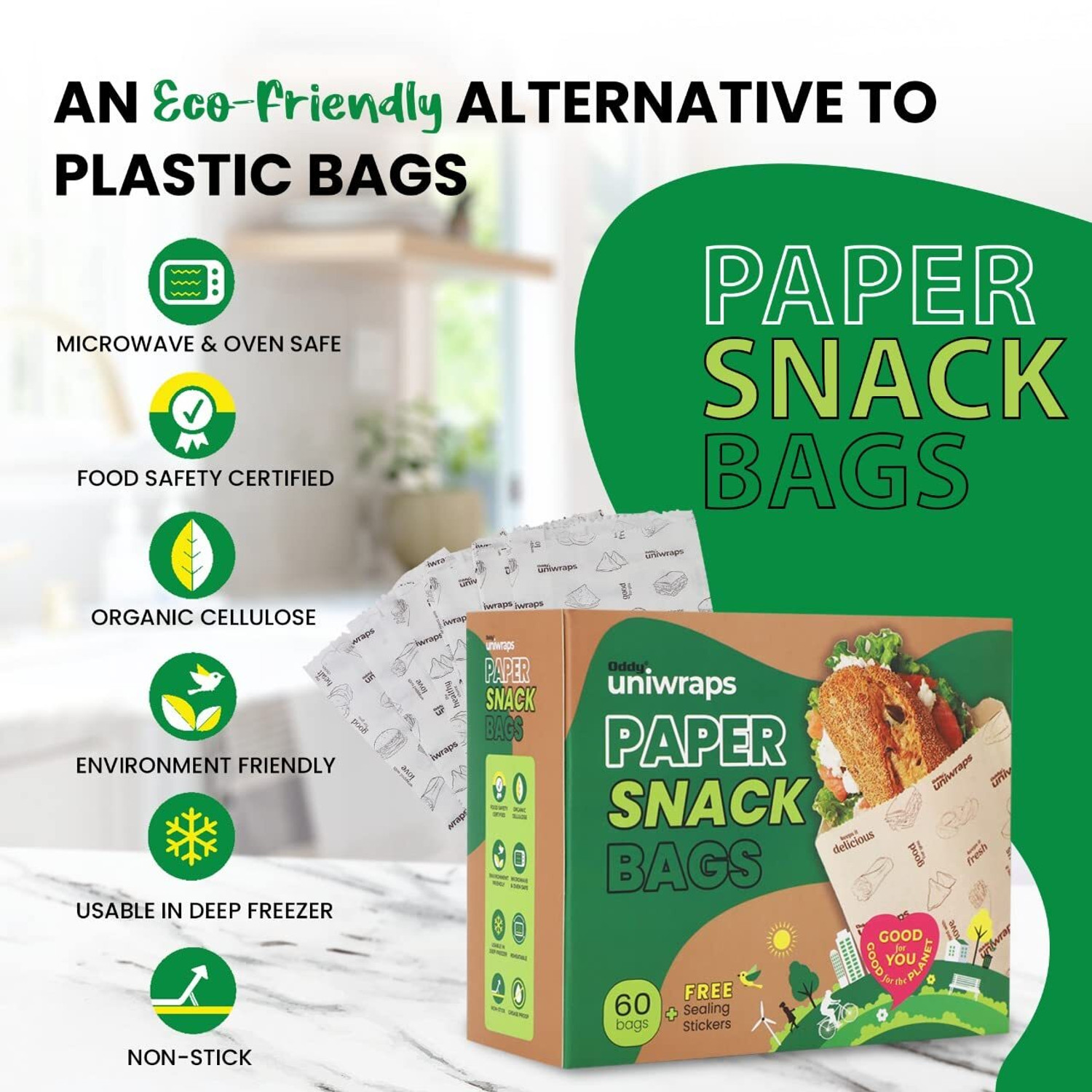 Image of Oddy Uniwraps food wrapping Paper 20Sheet & Snack Bags Pack of 60Bags| butter paper Paper Foil