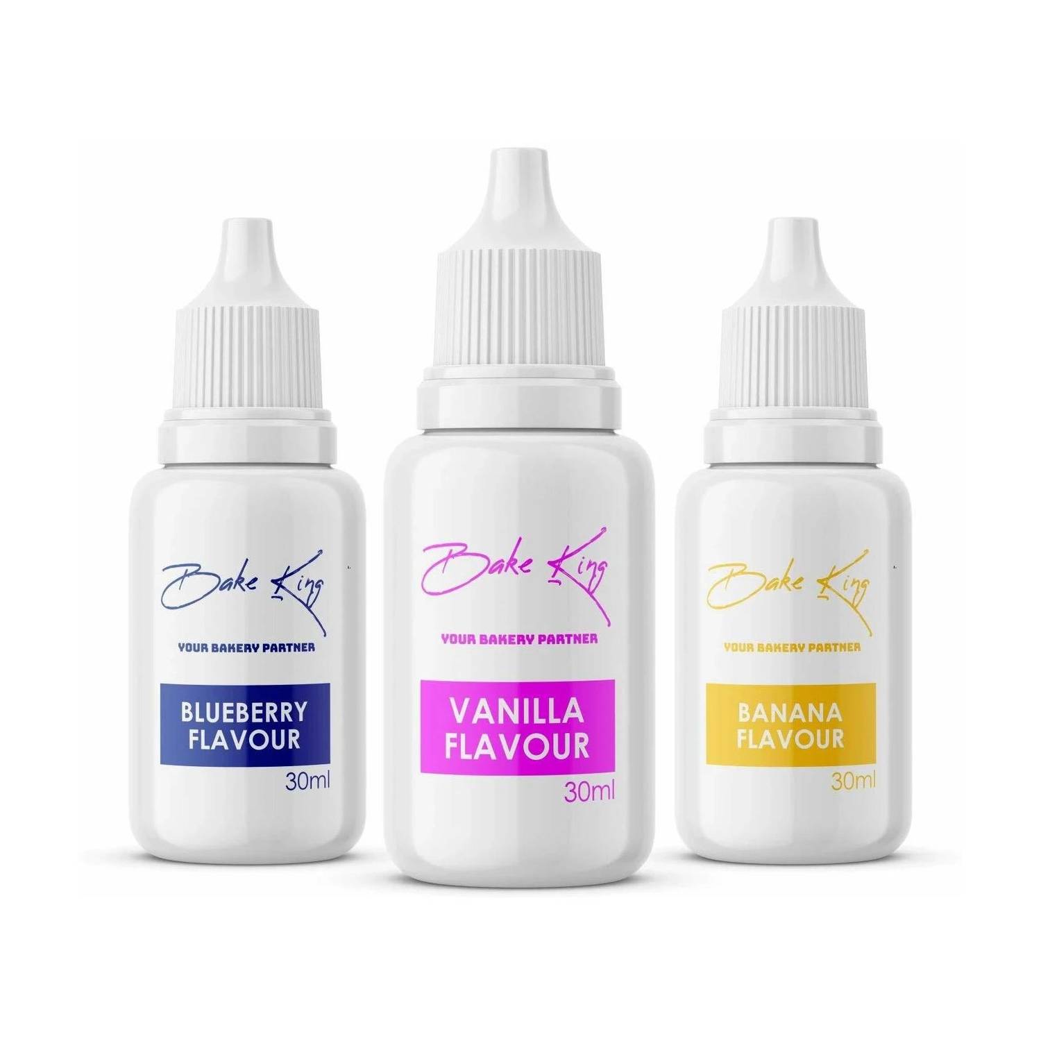 Bake King Combo of Blueberry, Banana and Vanilla Flavour Flavour 30ML Each Essence for Baking Cakes, Jams, Jelies, Cookies, Ice Creams and Puddings Liquid Food Essence (Set of 3) Blueberry Liquid Food Essence