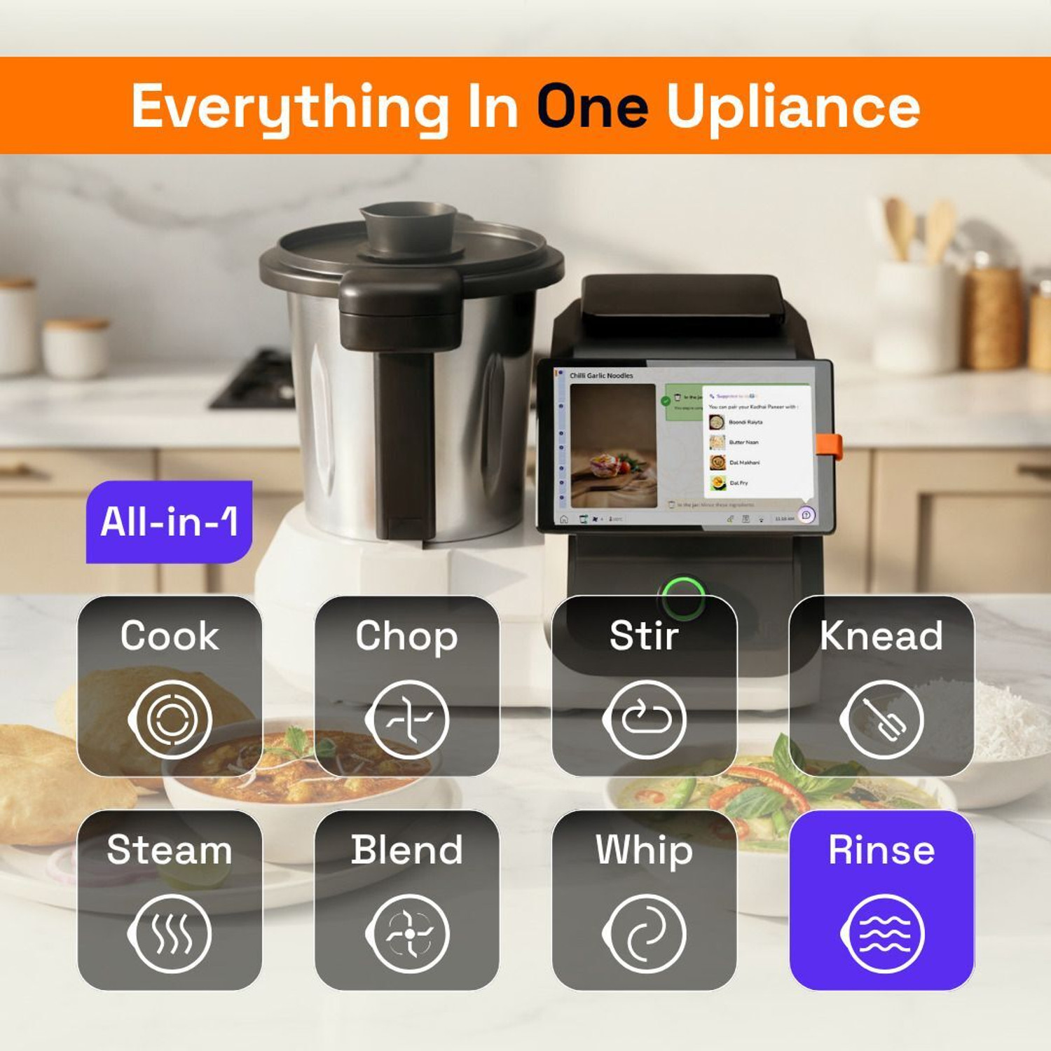 Image of Upliance 1.0 AI Cooking Assistant, 750+ Recipes & Chop, Saute, Stir, Knead Modes, 1000 W Food Processor