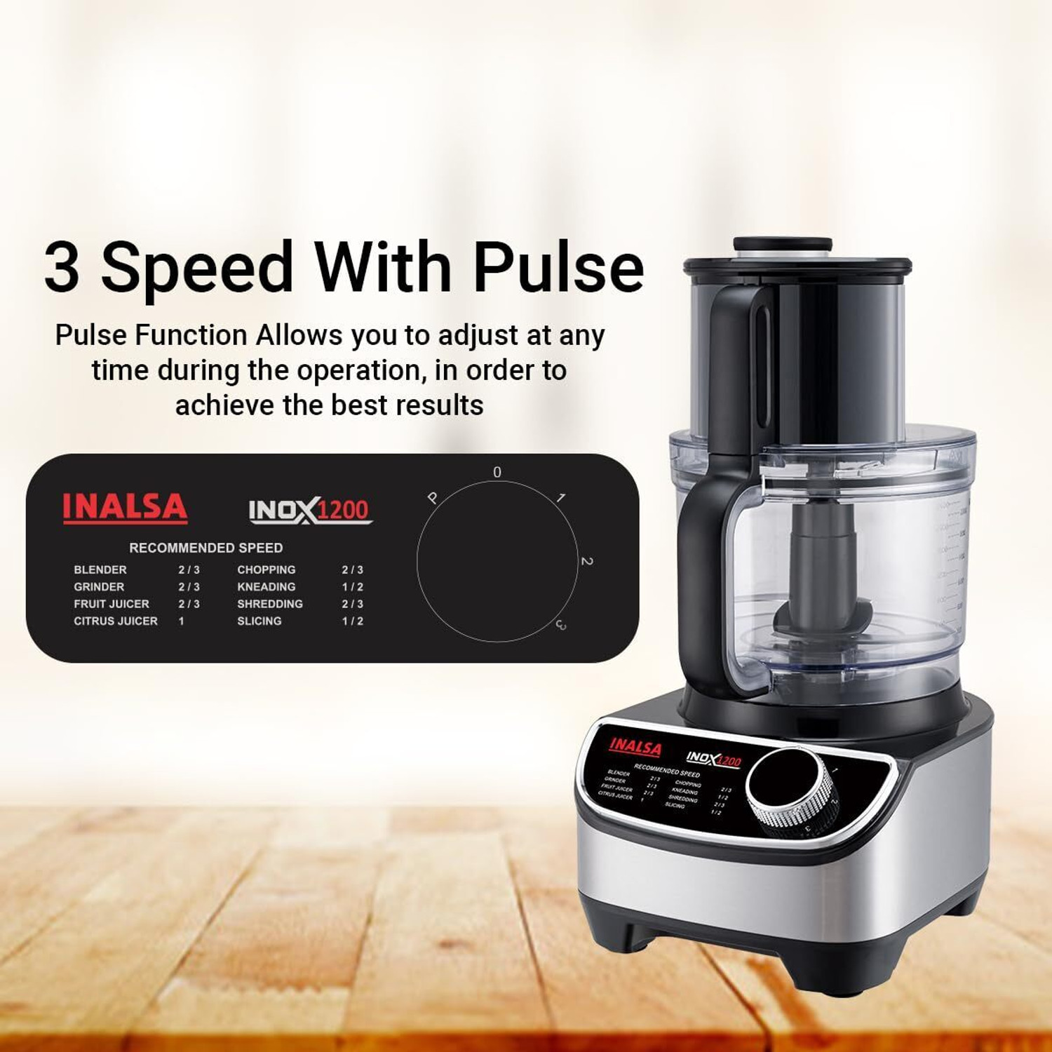 Image of Inalsa FP INOX 1200 |1200W Motor|2.5 L Processing Jar|Chopping & Kneading Blade 1000 W Food Processor