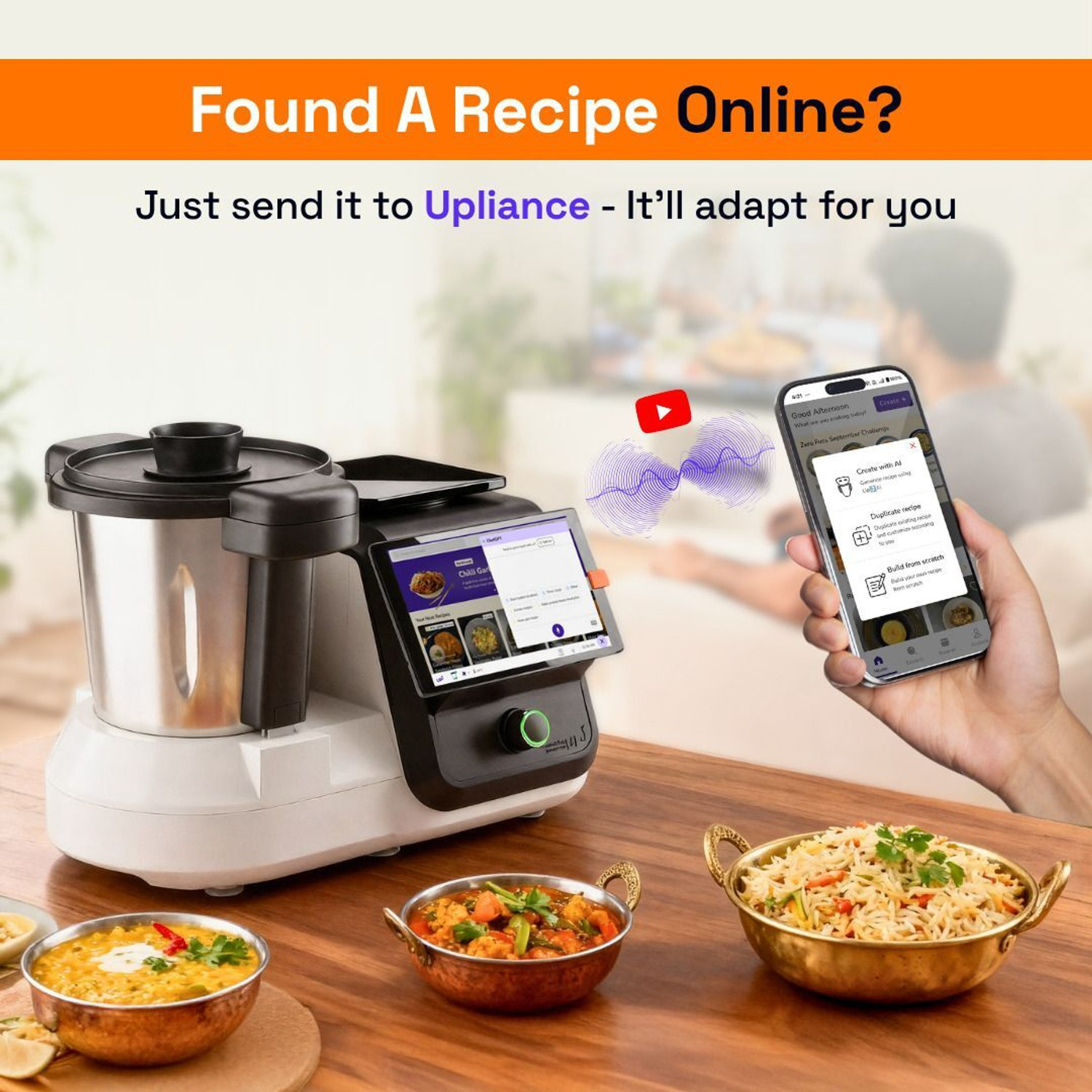 Image of Upliance 1.0 AI Cooking Assistant, 750+ Recipes & Chop, Saute, Stir, Knead Modes, 1000 W Food Processor