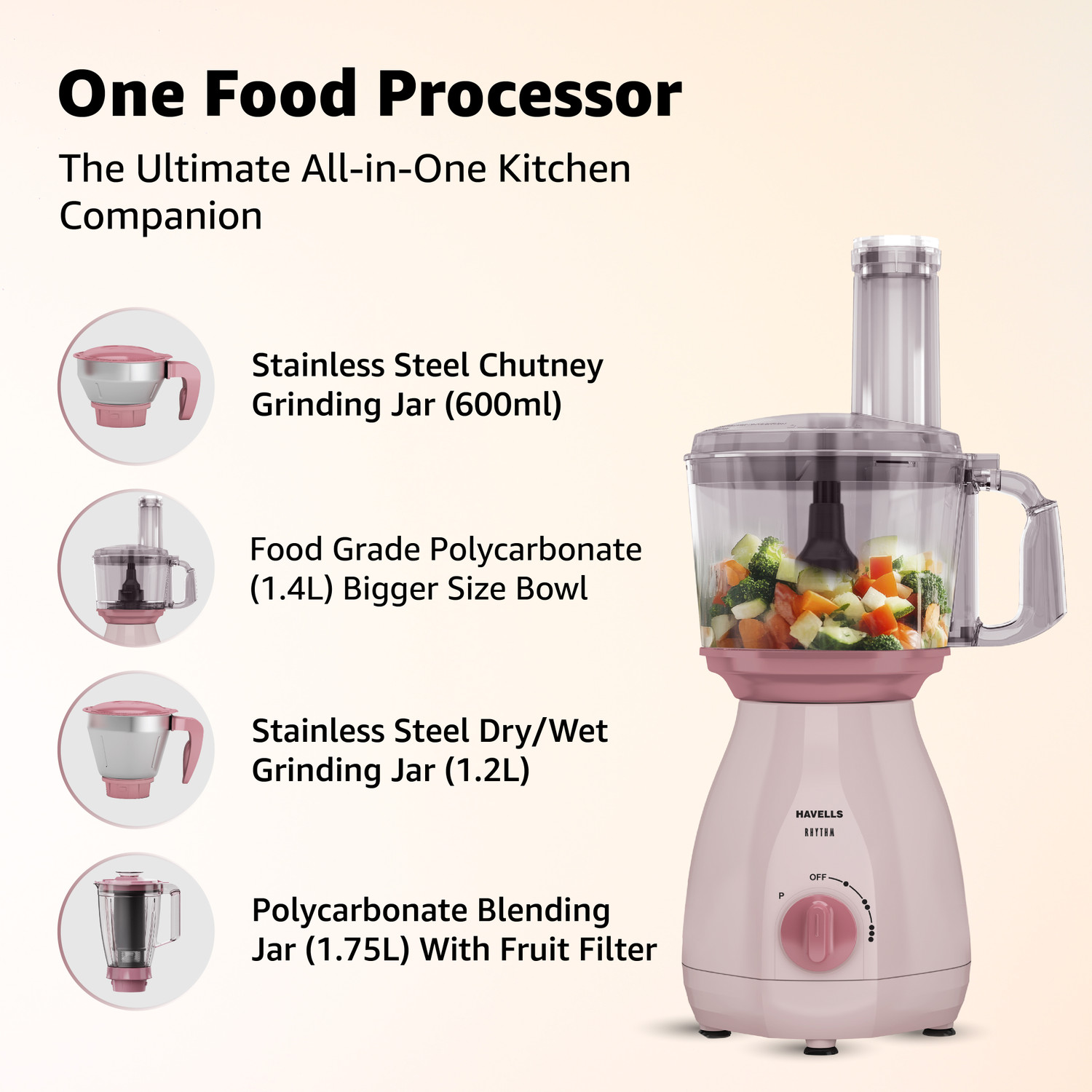 Image of HAVELLS Rhythm 750 W Mixer Grinder
